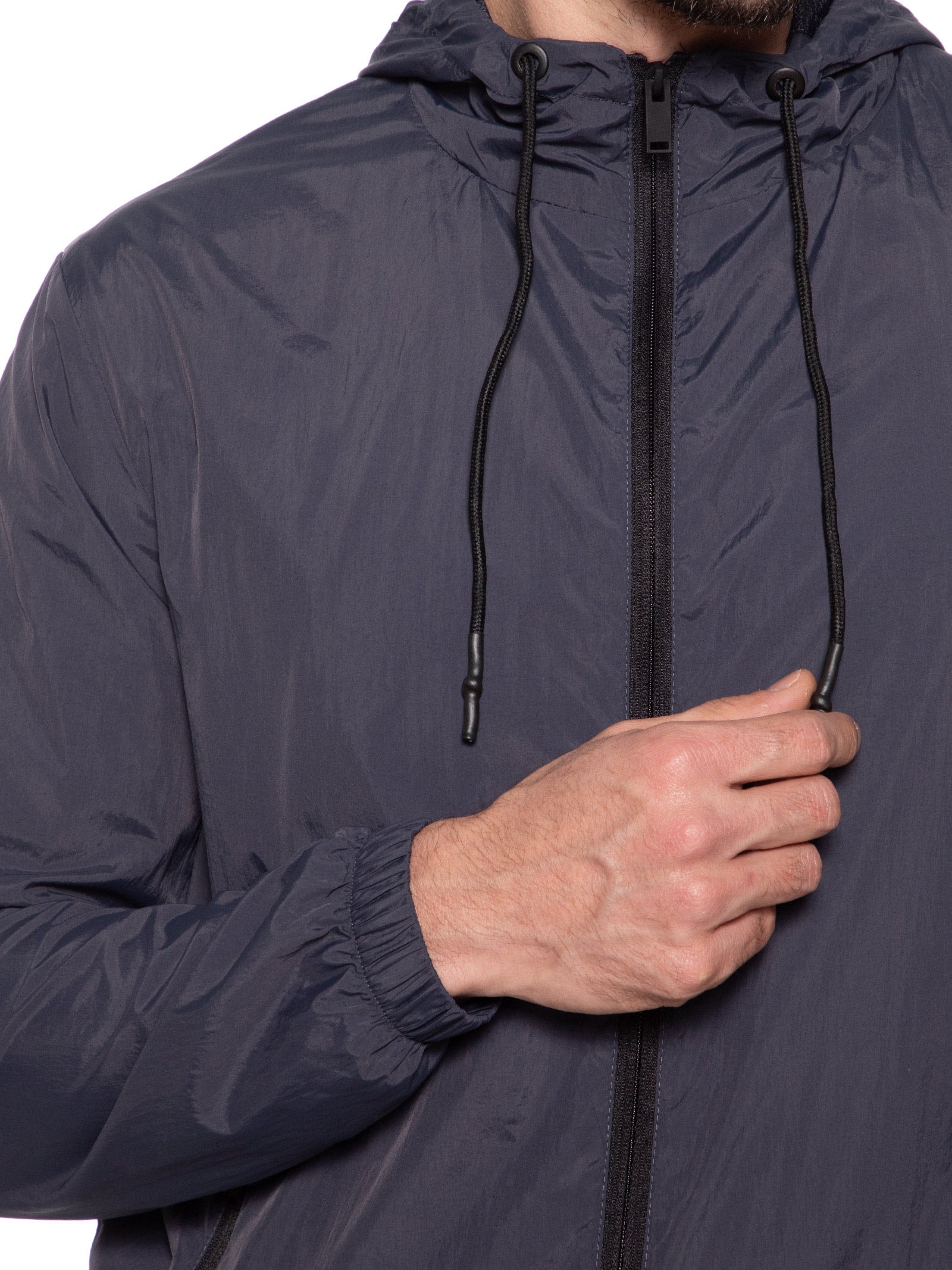 Jaqueta Masculia Corta Vento Com Capuz Azul  '2 Essential