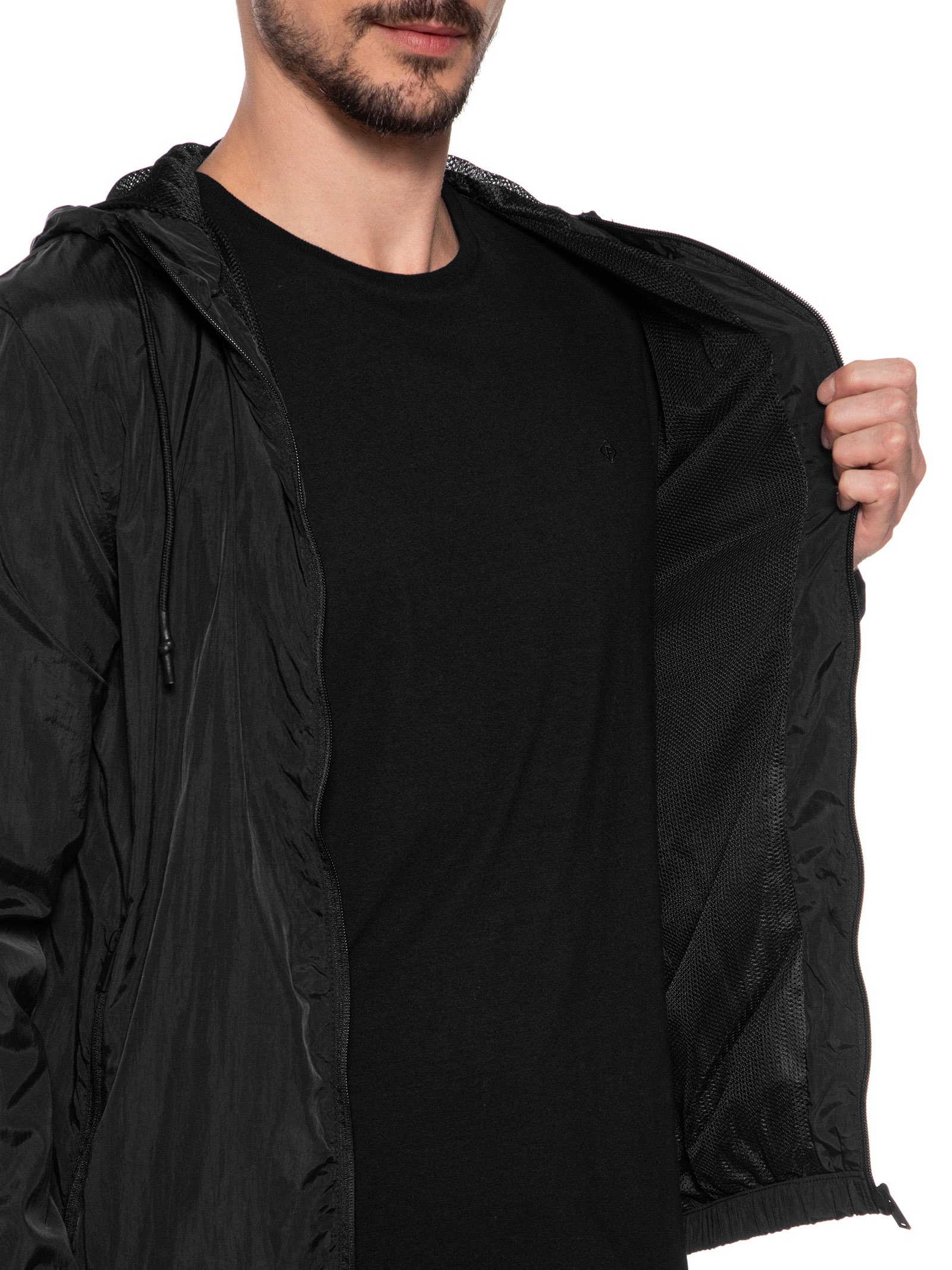 Jaqueta Masculia Corta Vento Com Capuz Preto '2 Essential