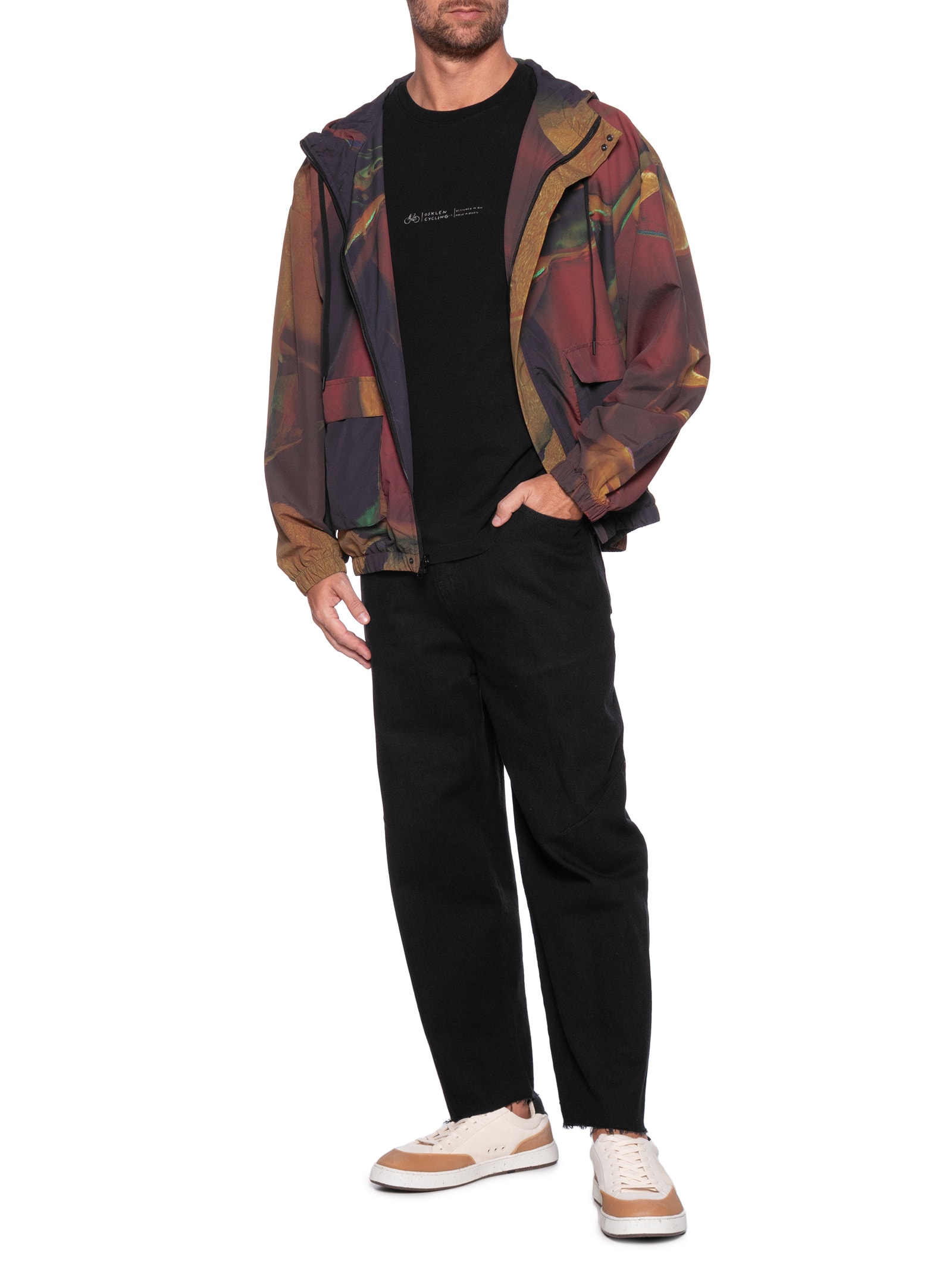 Osklen - Jaqueta Masculina Aberta Com Capuz Rose Glitch - Preto