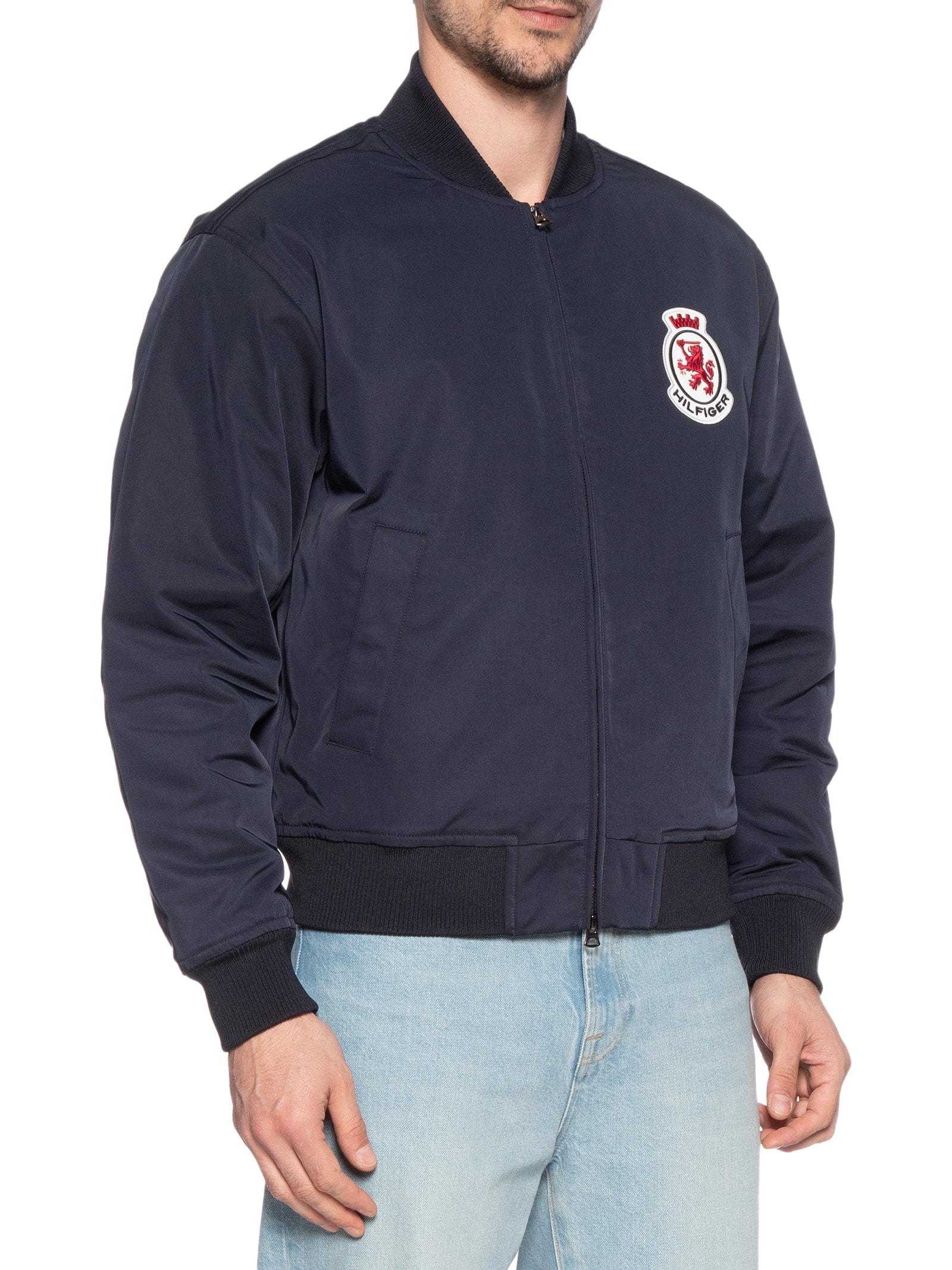 Jaqueta Masculina Bomber Com Brasão Bordado Azul Tommy Hilfiger