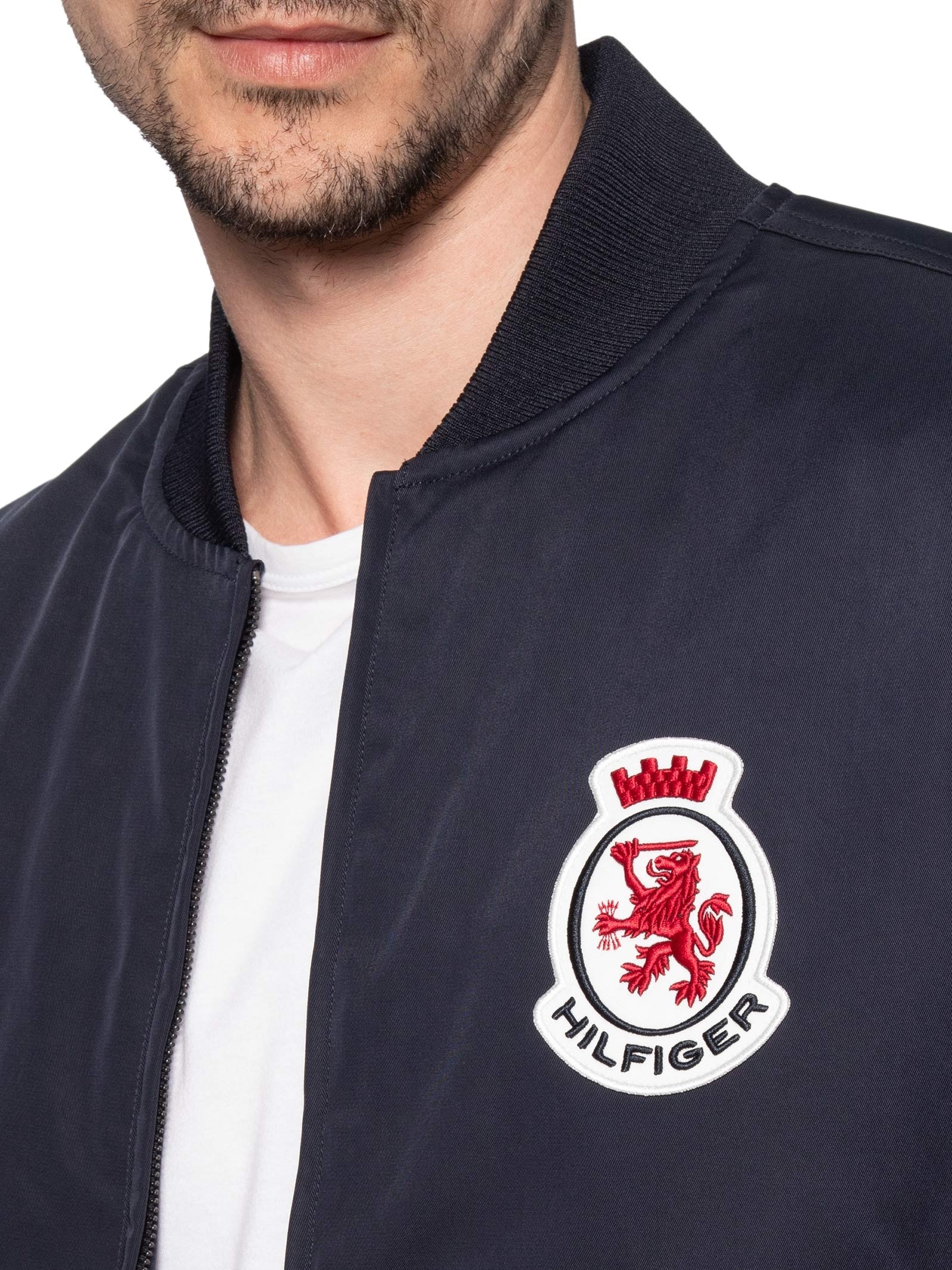 Jaqueta Masculina Bomber Com Brasão Bordado Azul Tommy Hilfiger
