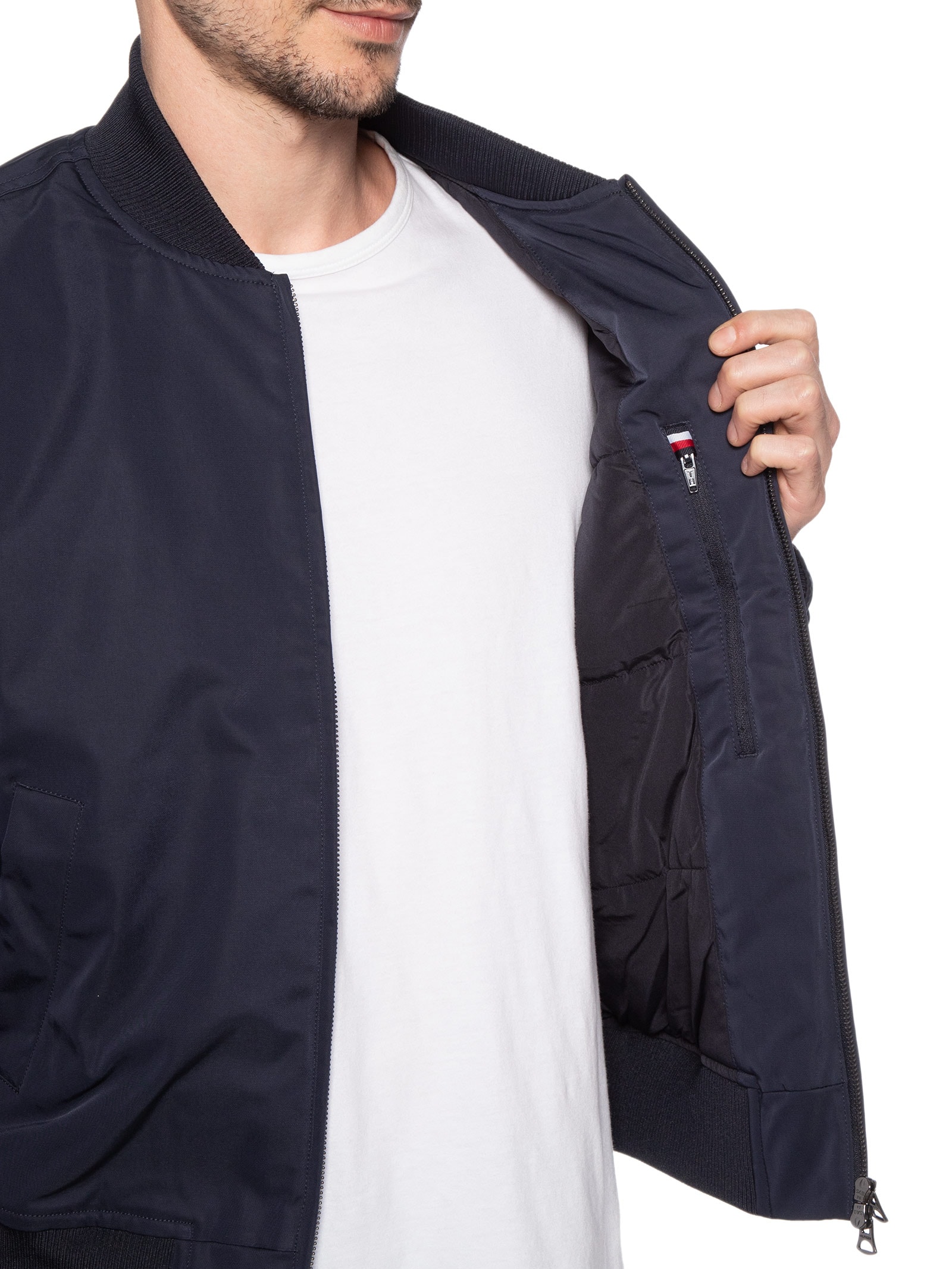 Jaqueta Masculina Bomber Com Brasão Bordado Azul Tommy Hilfiger