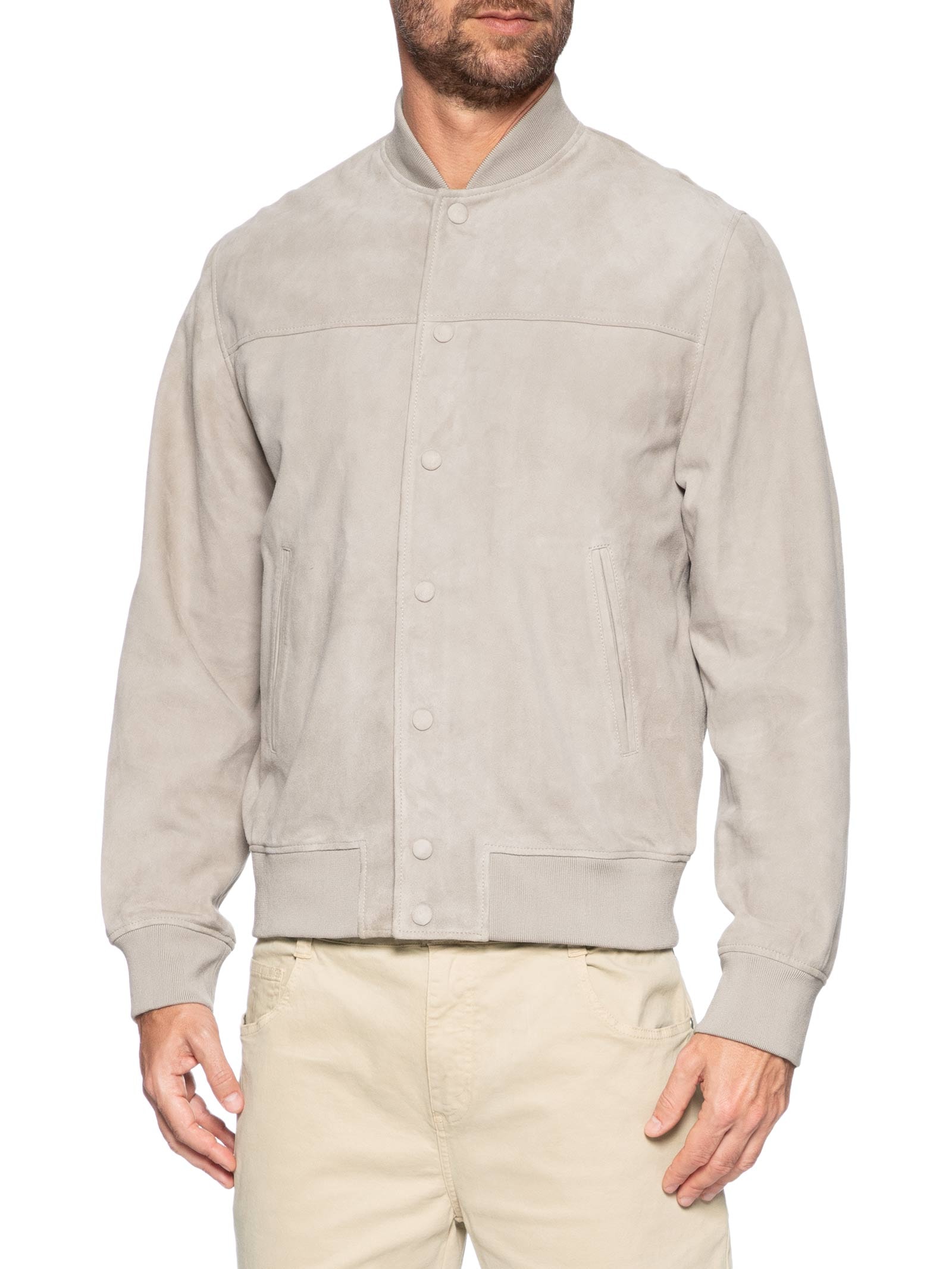 Jaqueta Masculina Bomber de Couro Bege Reserva