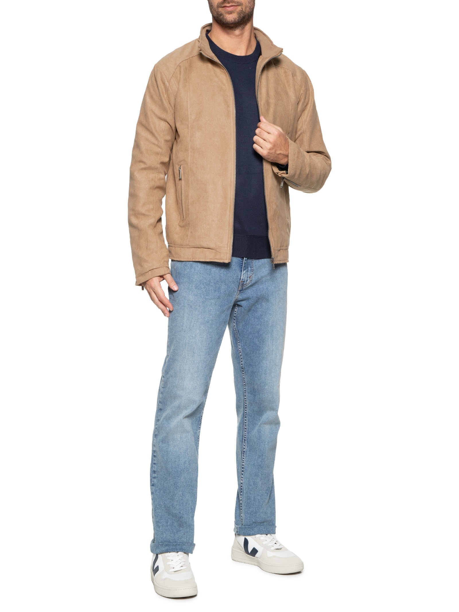 Essential Jaqueta Masculina Bomber Em Suede Marrom