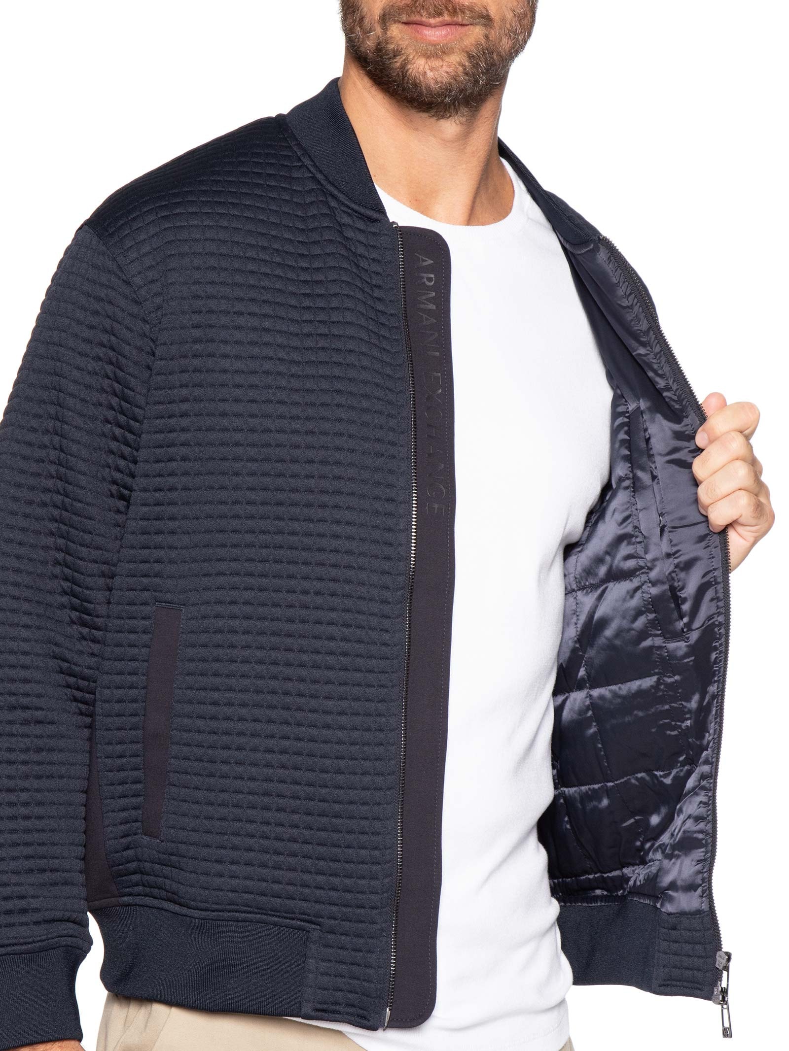 Jaqueta Masculina Bomber Jacquard Waffle Azul Armani Exchange