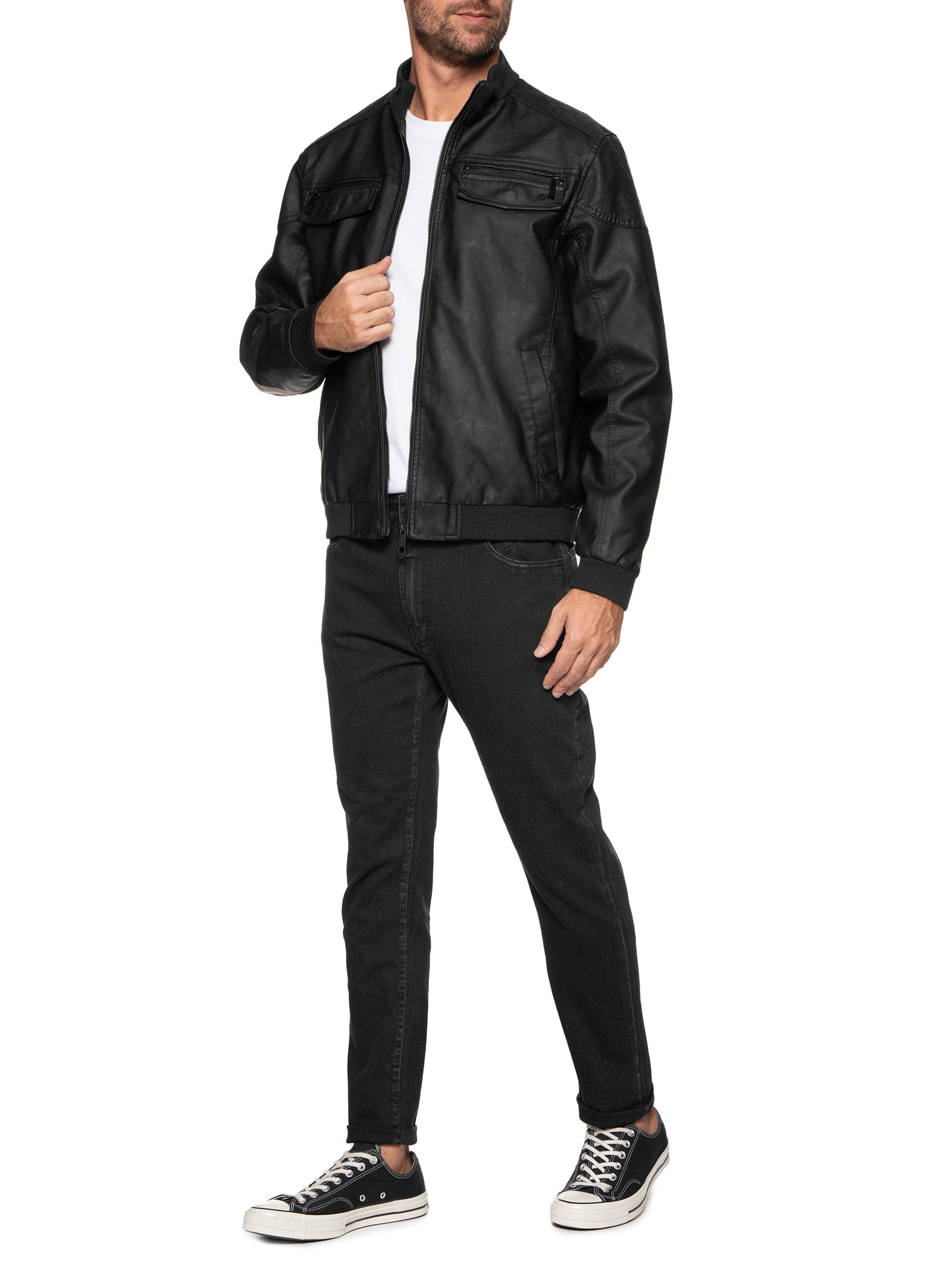 Ellus Jaqueta Masculina Bomber Pockets Zipper Preto