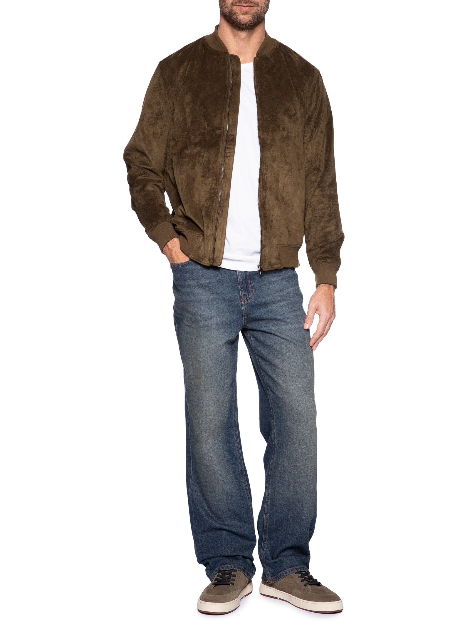 Jaqueta Masculina Bomber Suede Marrom Aramis