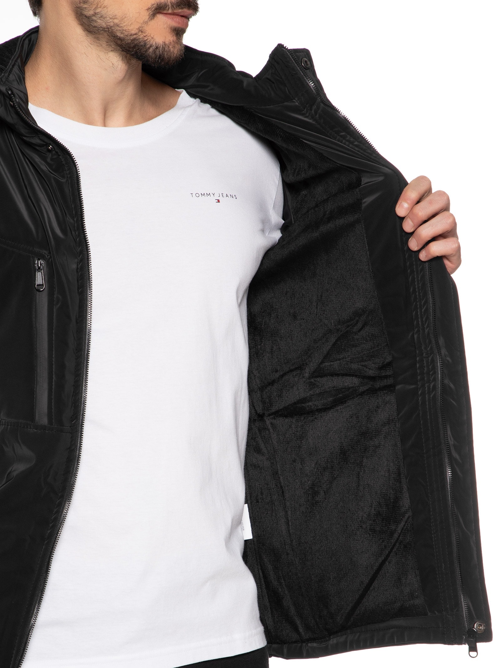 Jaqueta Masculina Casual Básica com Capuz Preto Basiq Men