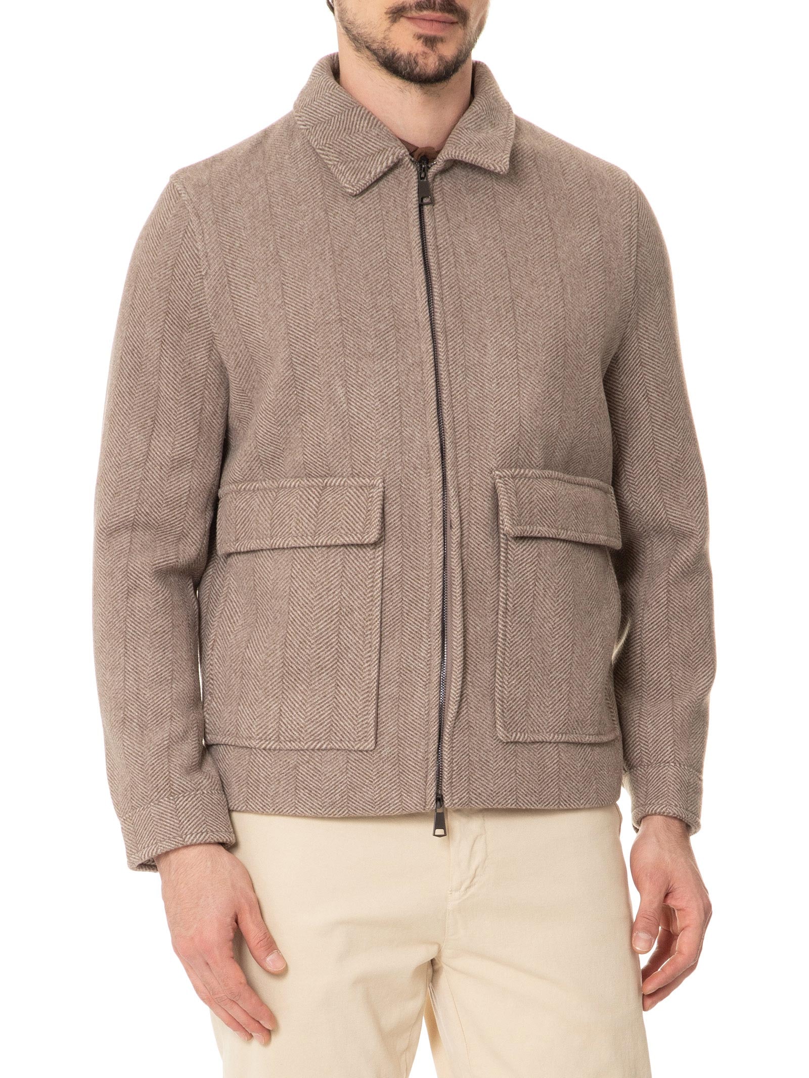 Jaqueta Masculina Casual Com Bolsa Frontal Bege  Basiq Men