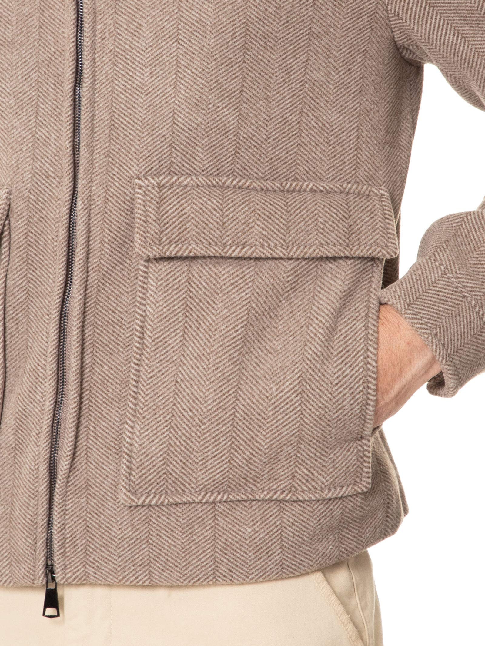 Jaqueta Masculina Casual Com Bolsa Frontal Bege  Basiq Men