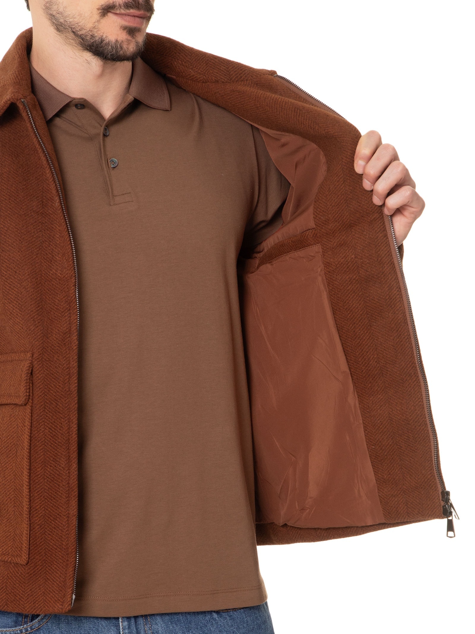 Jaqueta Masculina Casual Com Bolsa Frontal Bege  Basiq Men