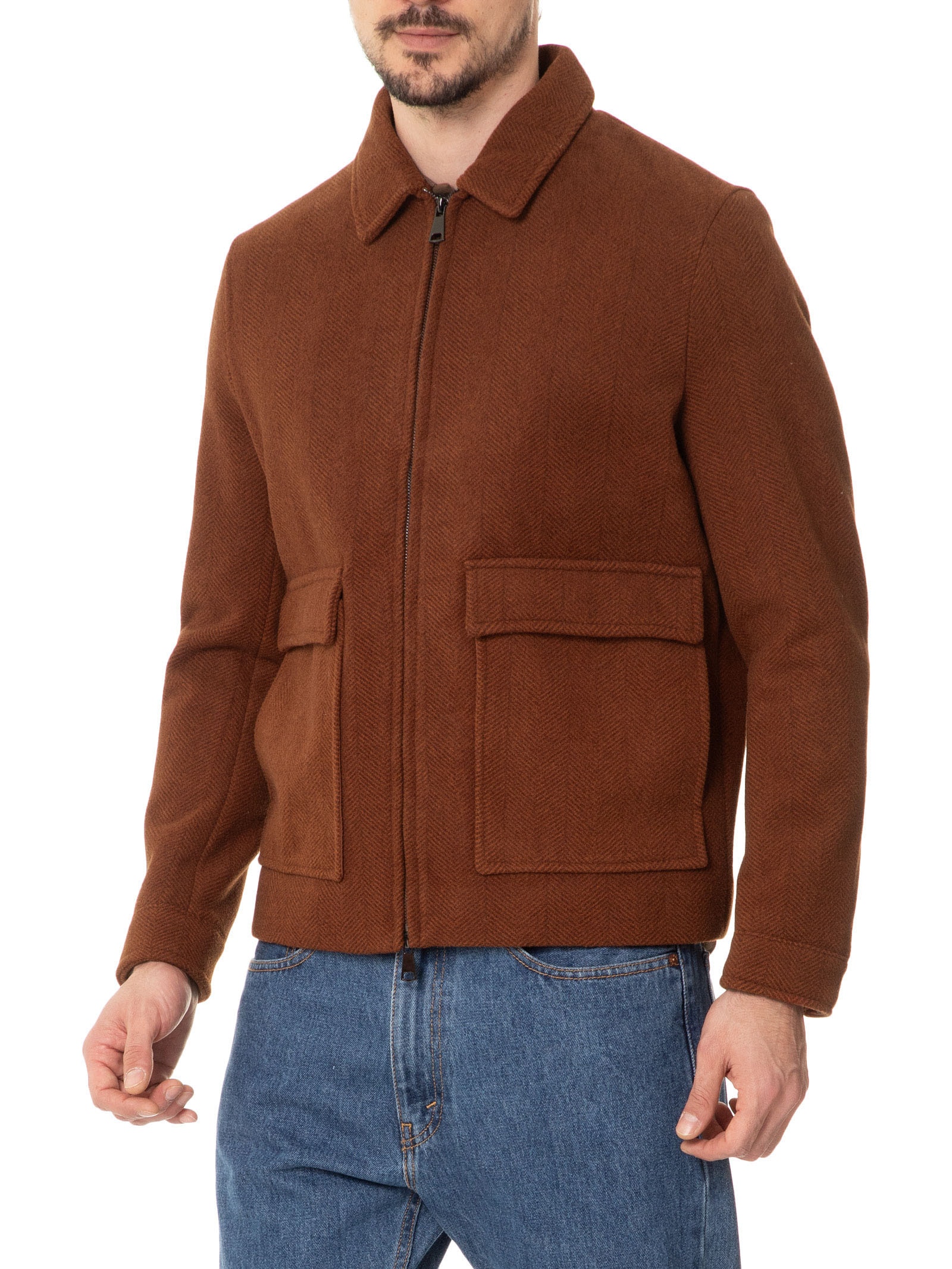 Jaqueta Masculina Casual Com Bolsa Frontal Marrom Basiq Men