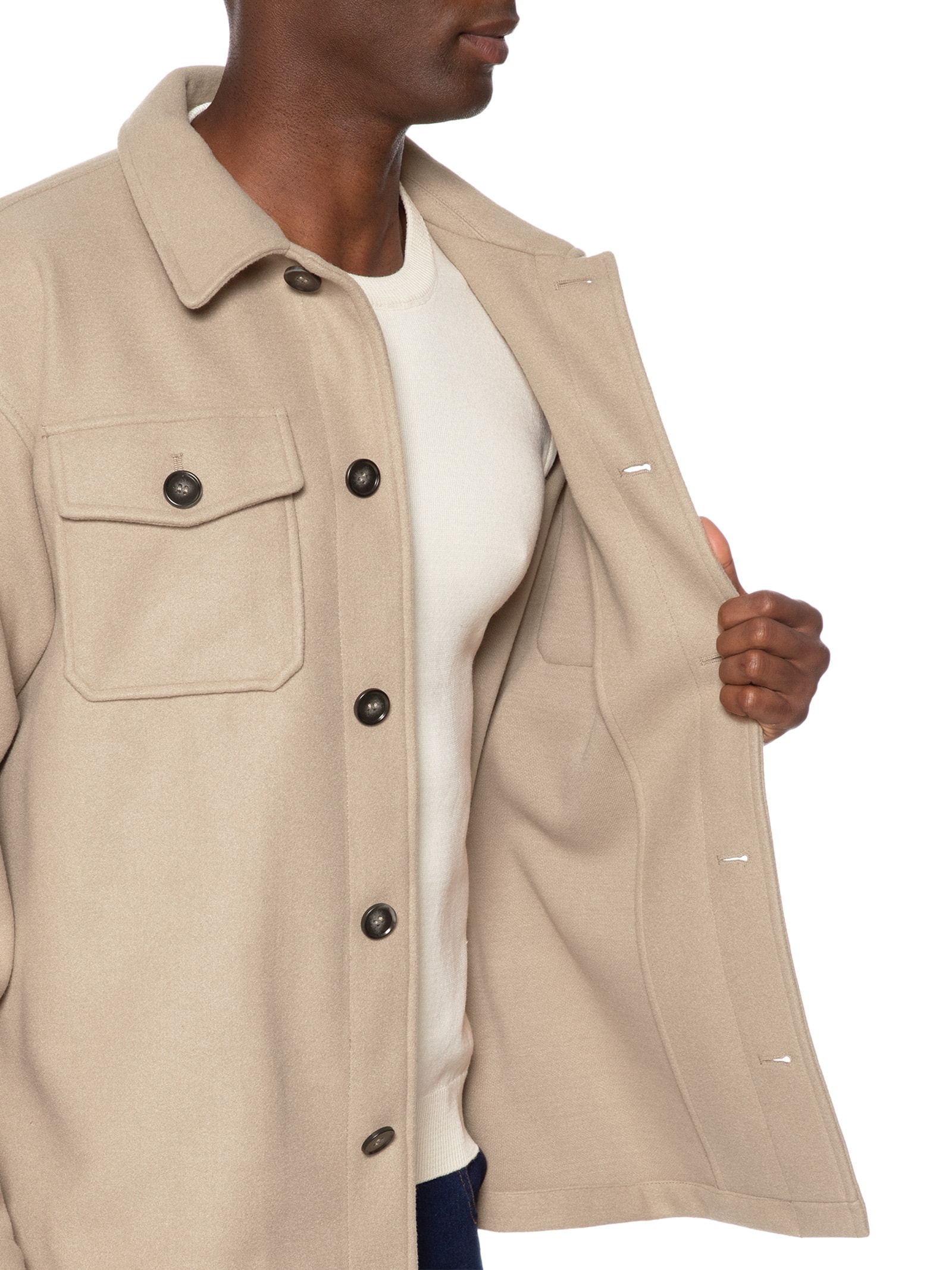 Jaqueta Masculina Casual Com Bolso Bege Basiq Men