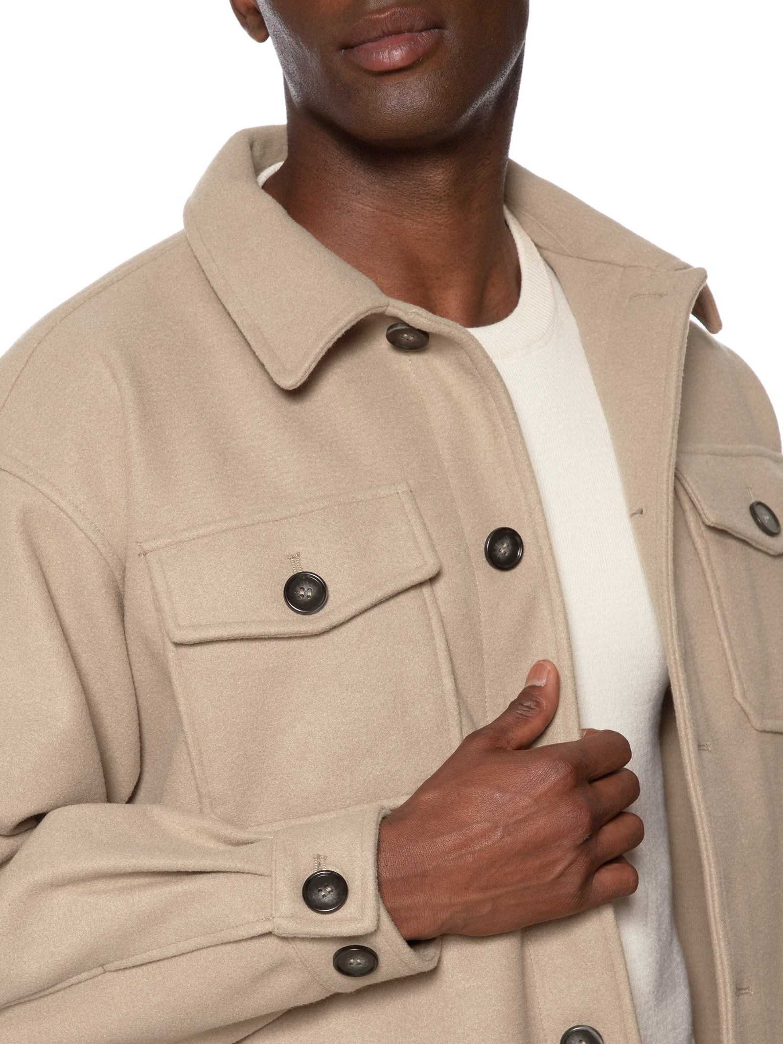 Jaqueta Masculina Casual Com Bolso Bege Basiq Men