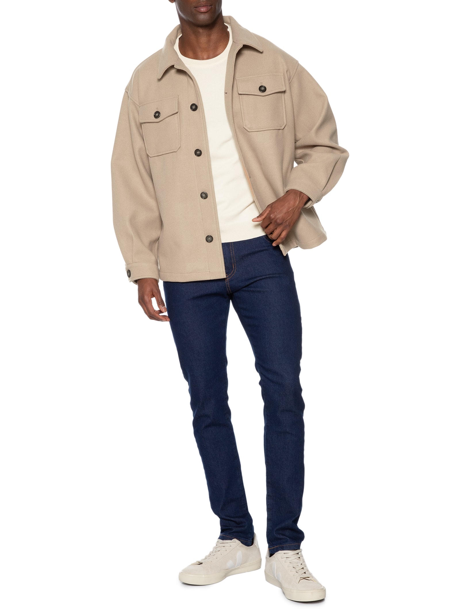 Jaqueta Masculina Casual Com Bolso Bege Basiq Men