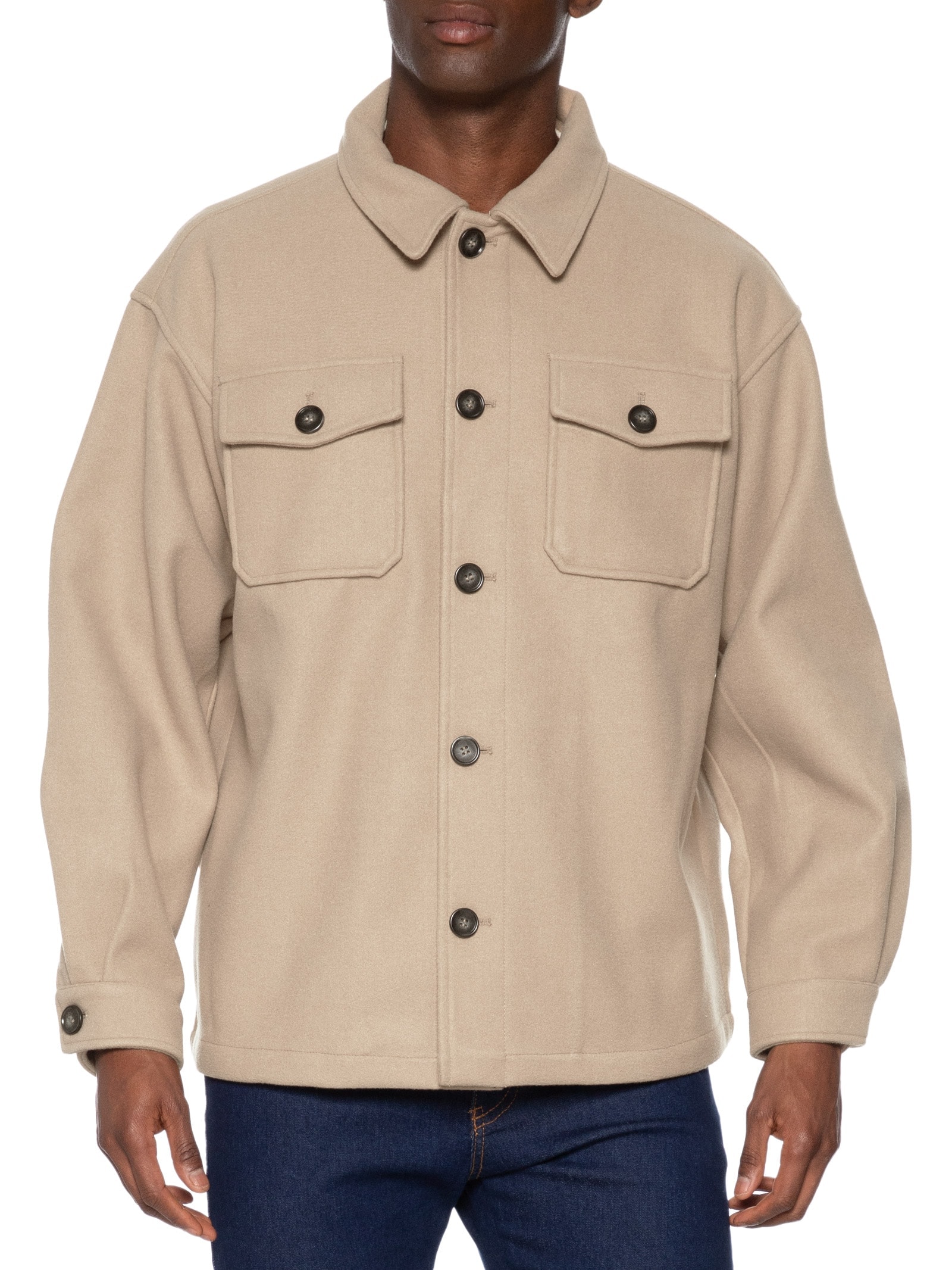 Jaqueta Masculina Casual Com Bolso Bege Basiq Men