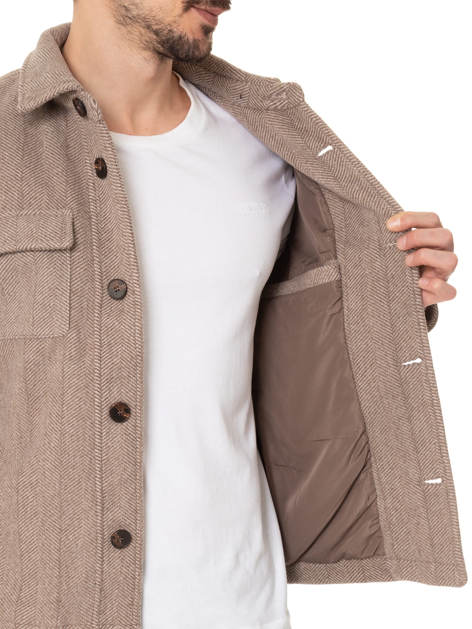 Jaqueta Masculina Casual Com Bolso Frontal Bege  Basiq Men