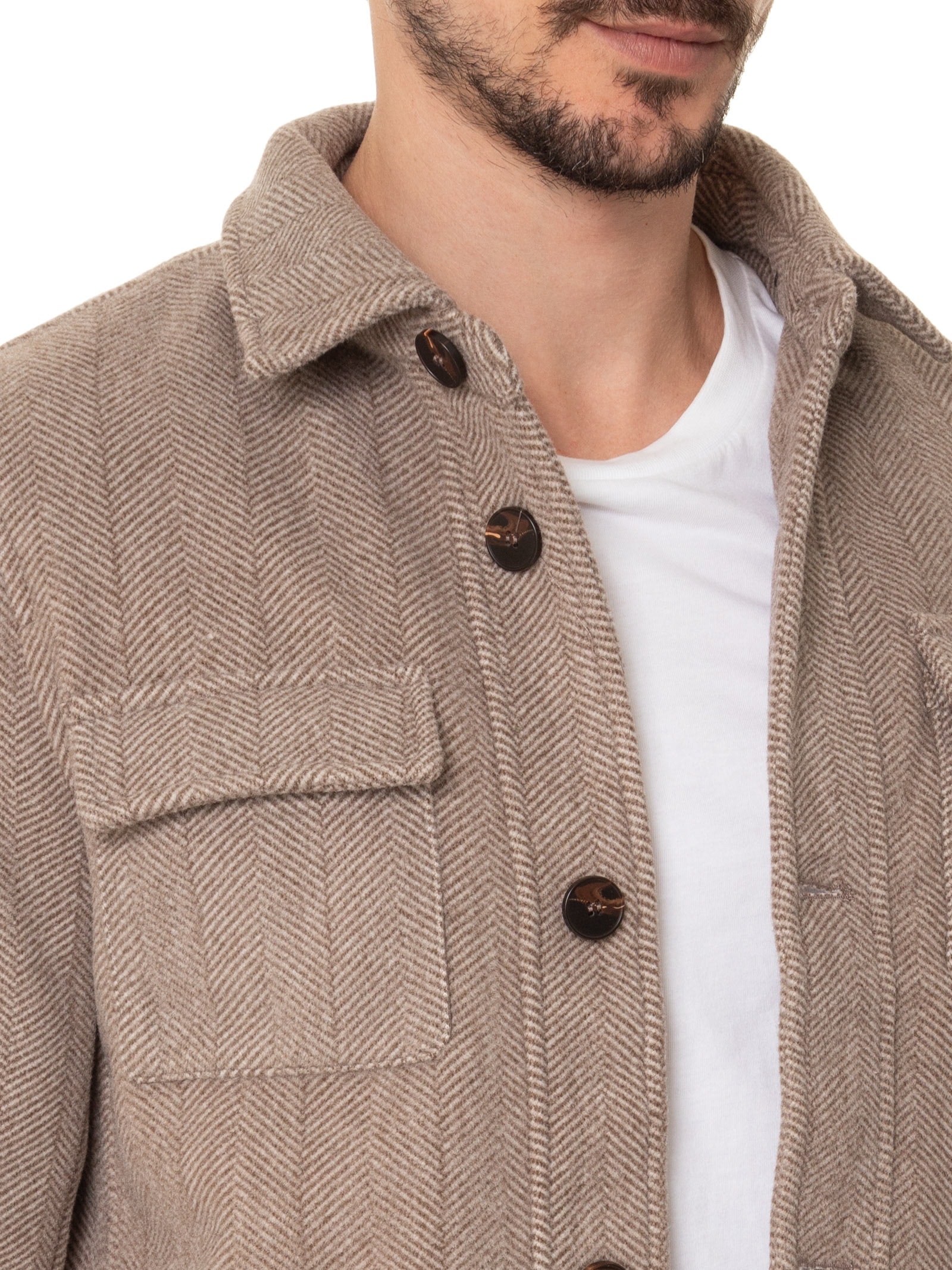Jaqueta Masculina Casual Com Bolso Frontal Bege  Basiq Men