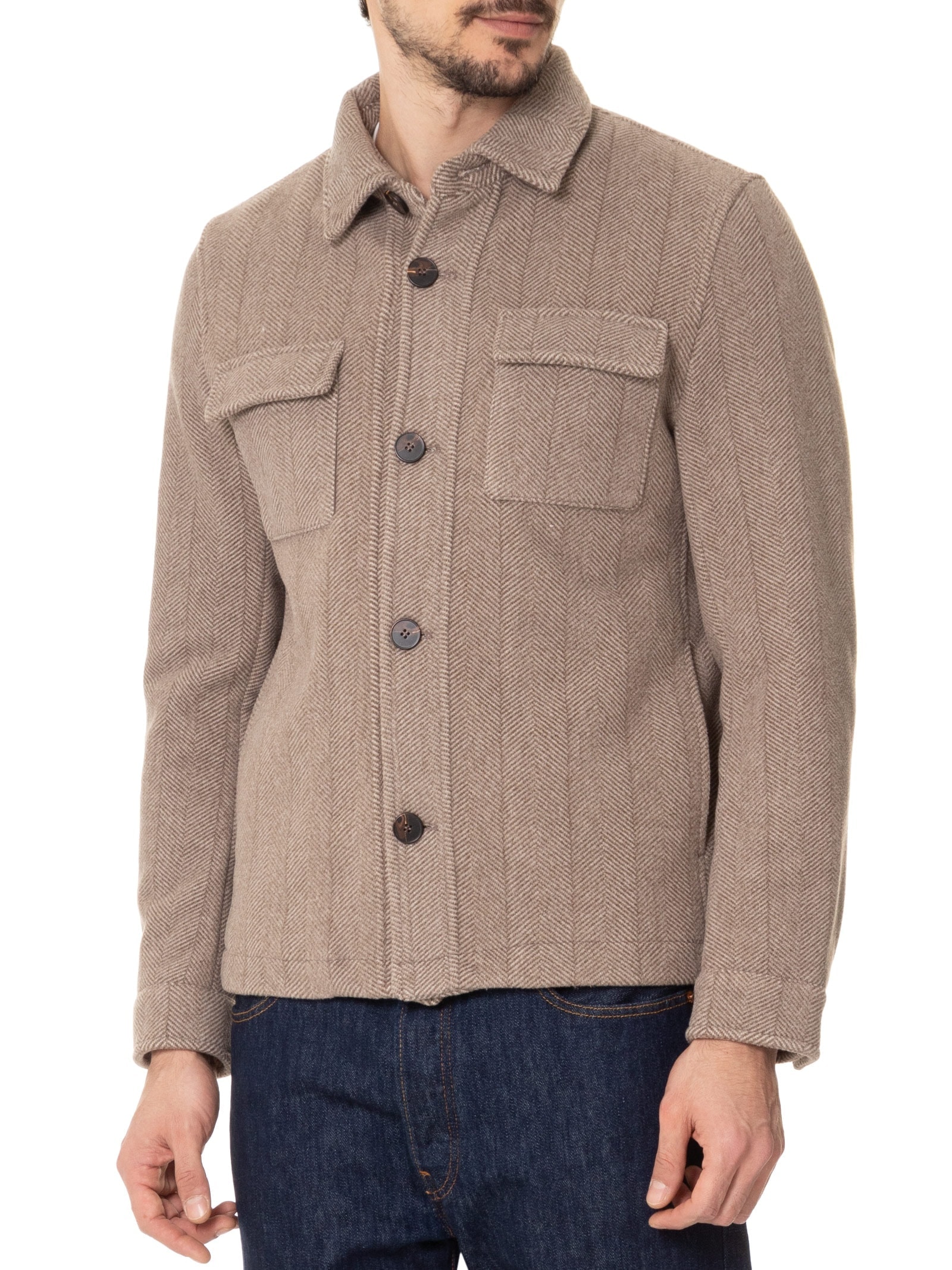Jaqueta Masculina Casual Com Bolso Frontal Bege  Basiq Men