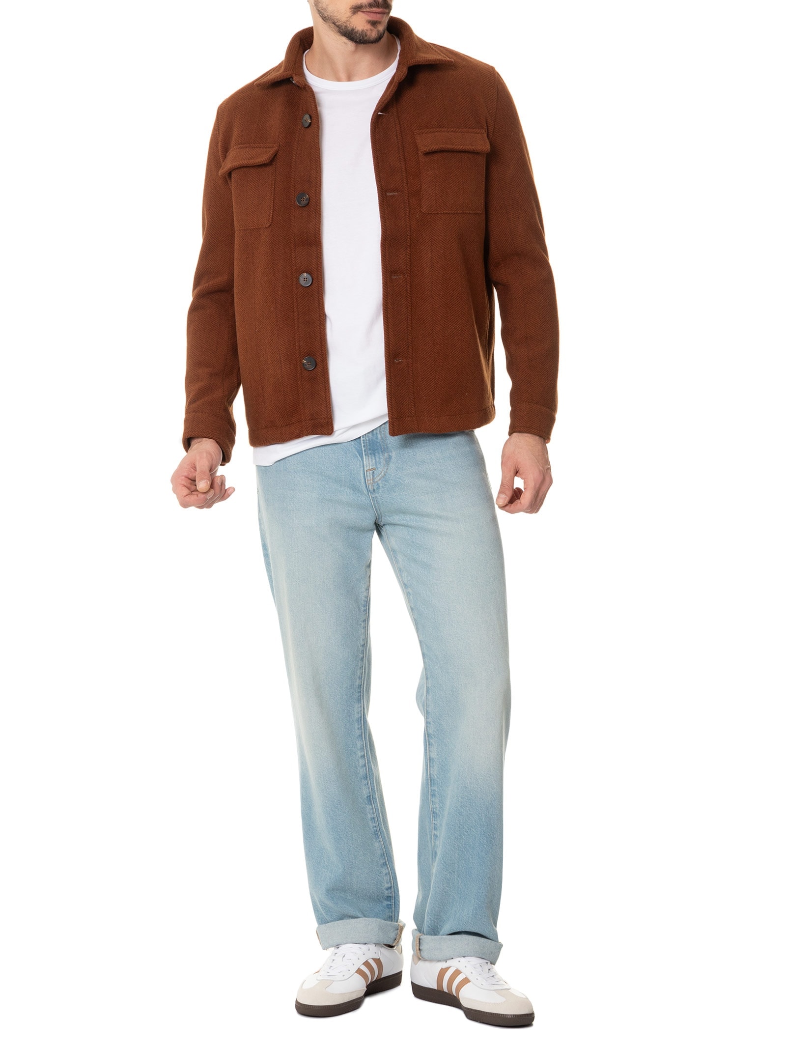 Jaqueta Masculina Casual Com Bolso Frontal Bege  Basiq Men