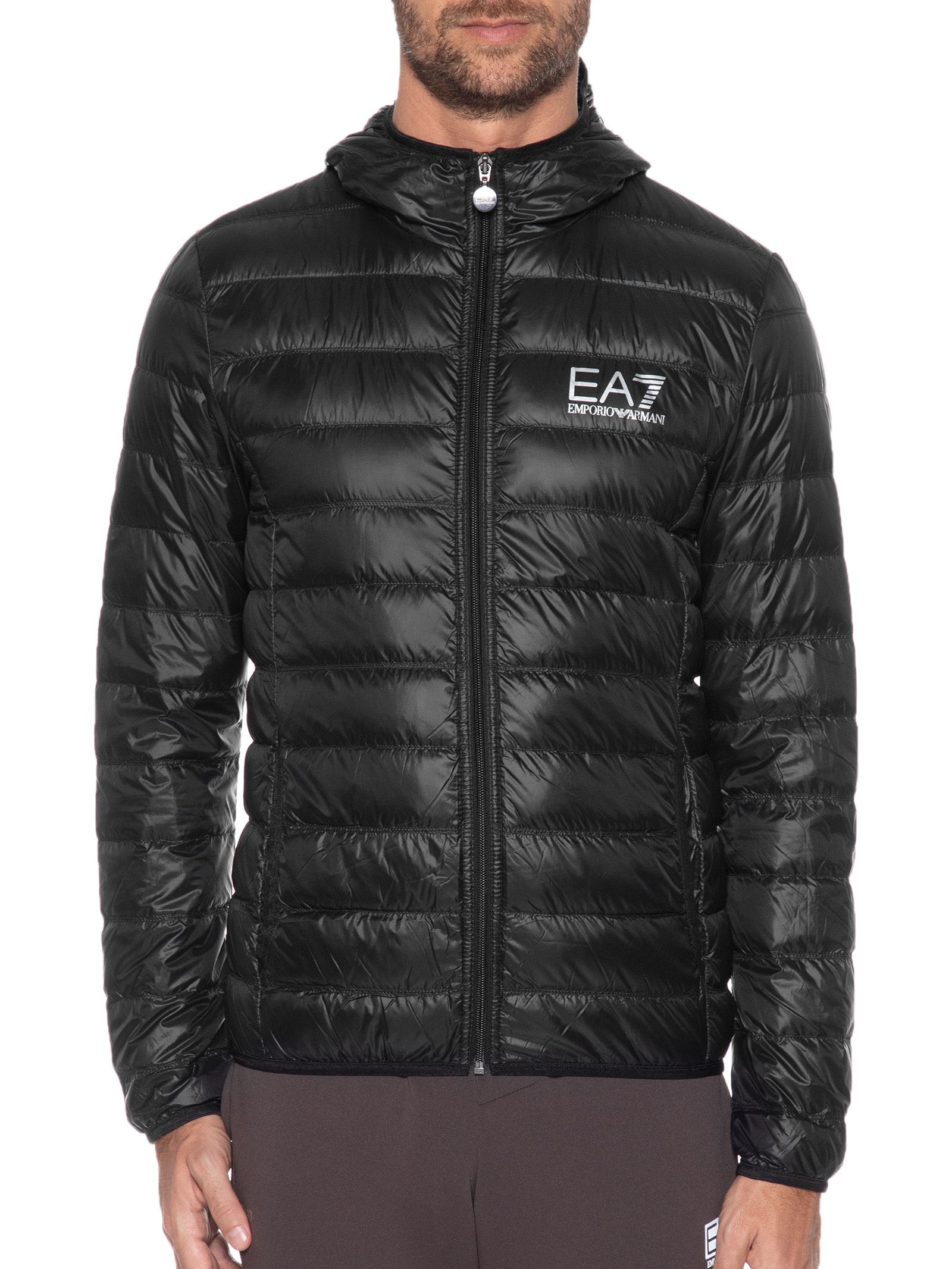 Ea7 Emporio Armani - Jaqueta Masculina Com Capuz - Preto