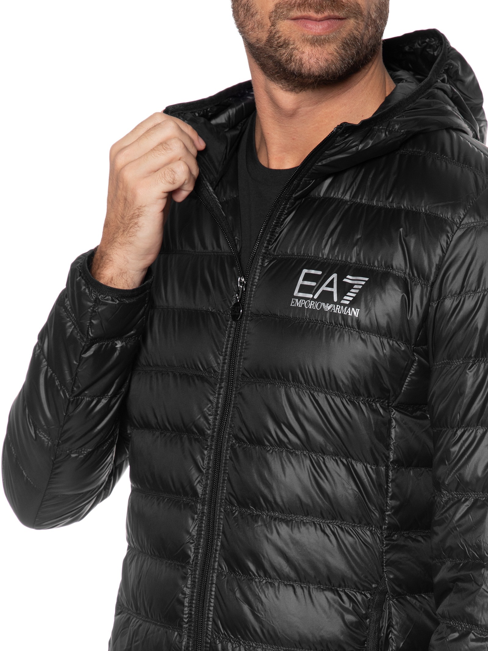 Ea7 Emporio Armani - Jaqueta Masculina Com Capuz - Preto