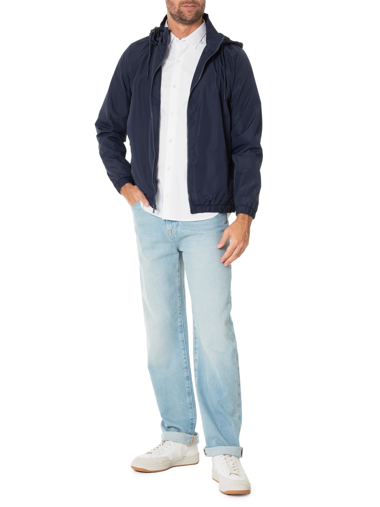 Jaqueta Masculina Corta Vento com Capuz Azul Basiq Men