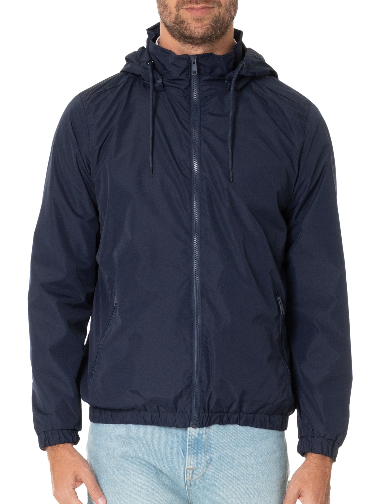 Jaqueta Masculina Corta Vento com Capuz Azul Basiq Men