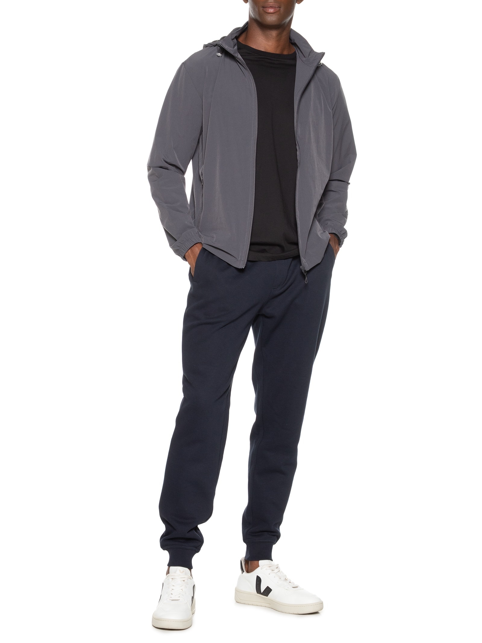 Jaqueta Masculina Corta Vento Com Capuz Básico Cinza Basiq Men