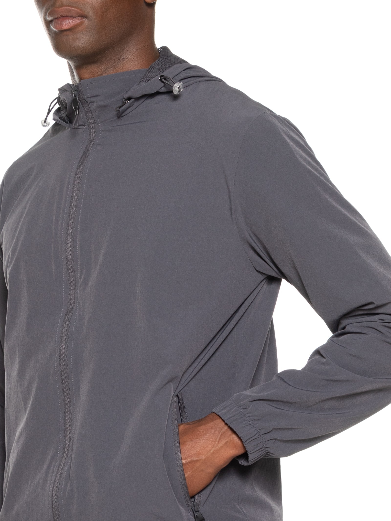 Jaqueta Masculina Corta Vento Com Capuz Básico Cinza Basiq Men