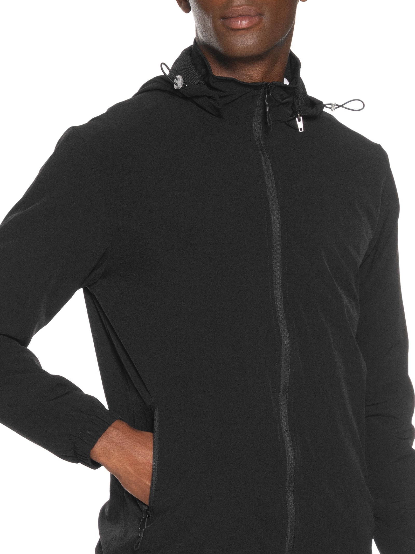 Jaqueta Masculina Corta Vento Com Capuz Básico Preto Basiq Men