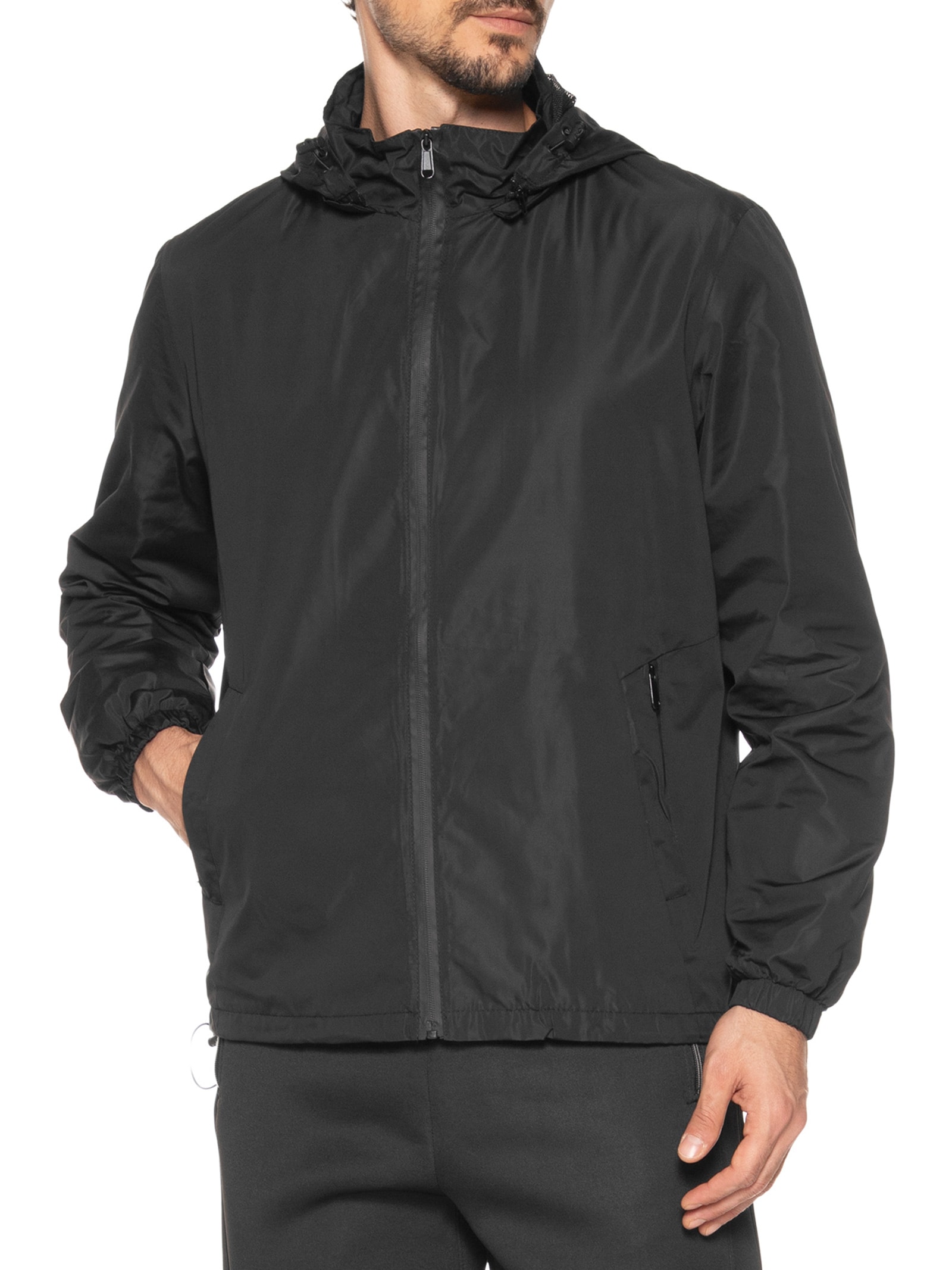 2 Essential - Jaqueta Masculina Corta Vento Com Capuz C84 - Preto