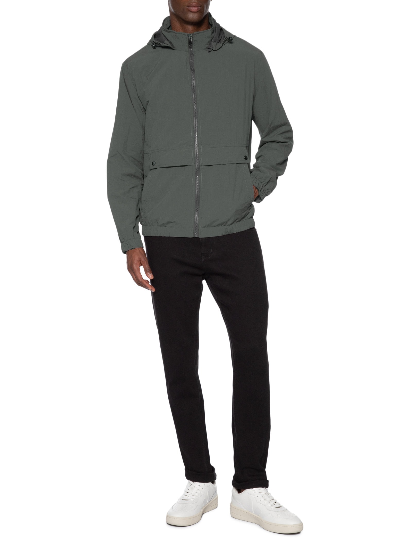 Jaqueta Masculina Corta Vento Com Capuz Cinza Basiq Men