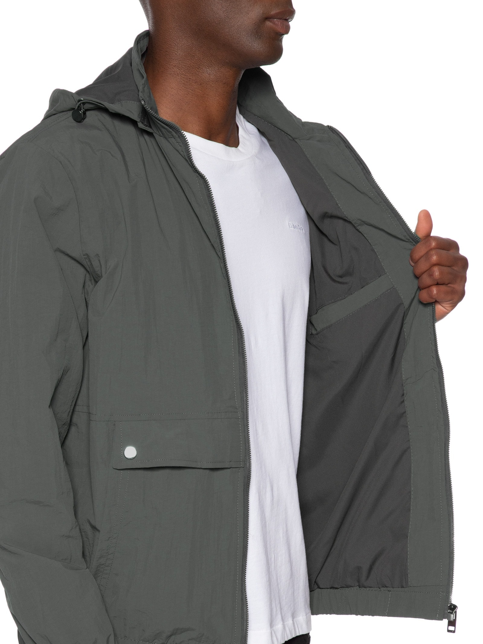 Jaqueta Masculina Corta Vento Com Capuz Cinza Basiq Men