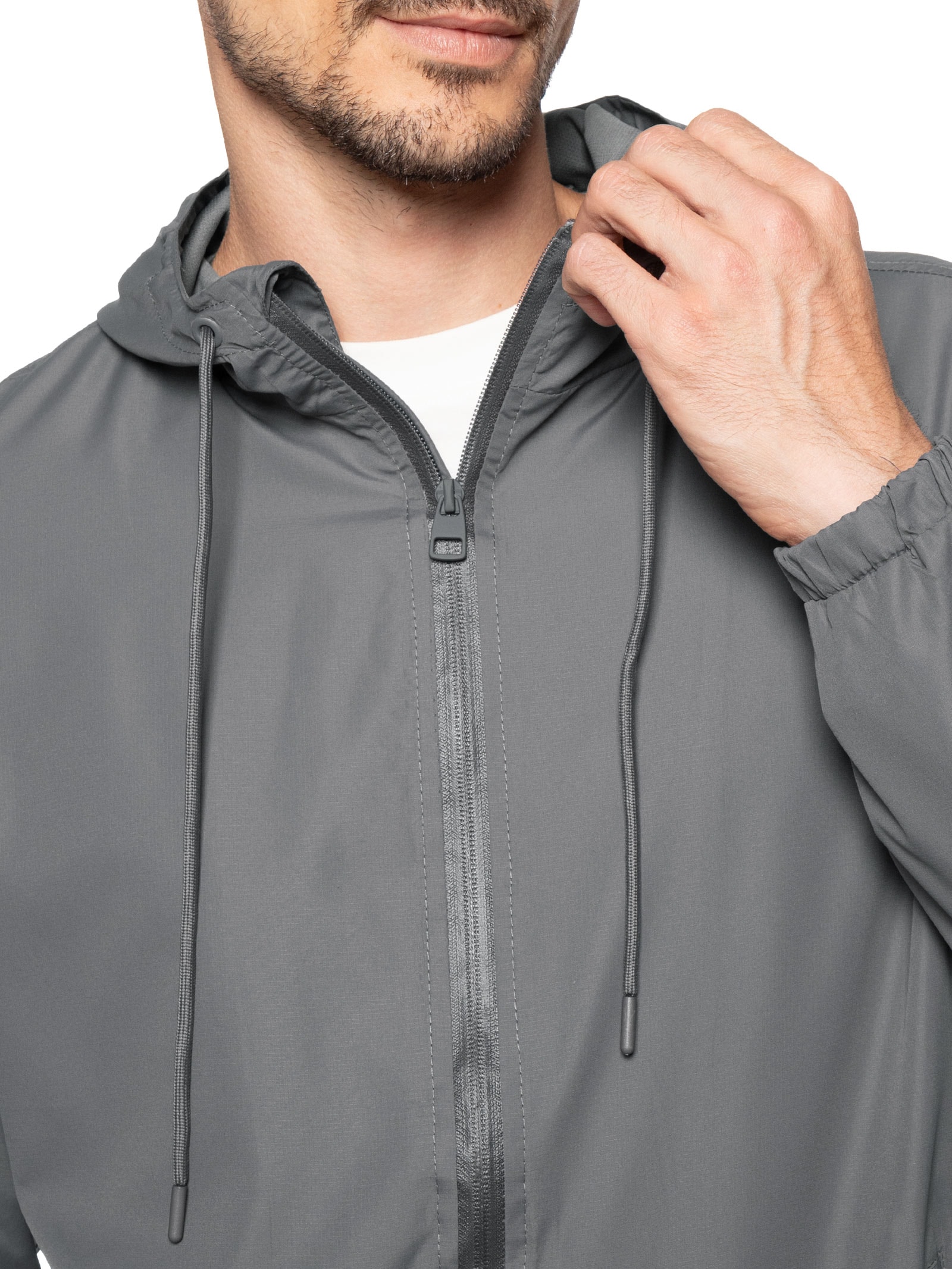 Jaqueta Masculina Corta Vento Com Capuz Cinza Basiq Men