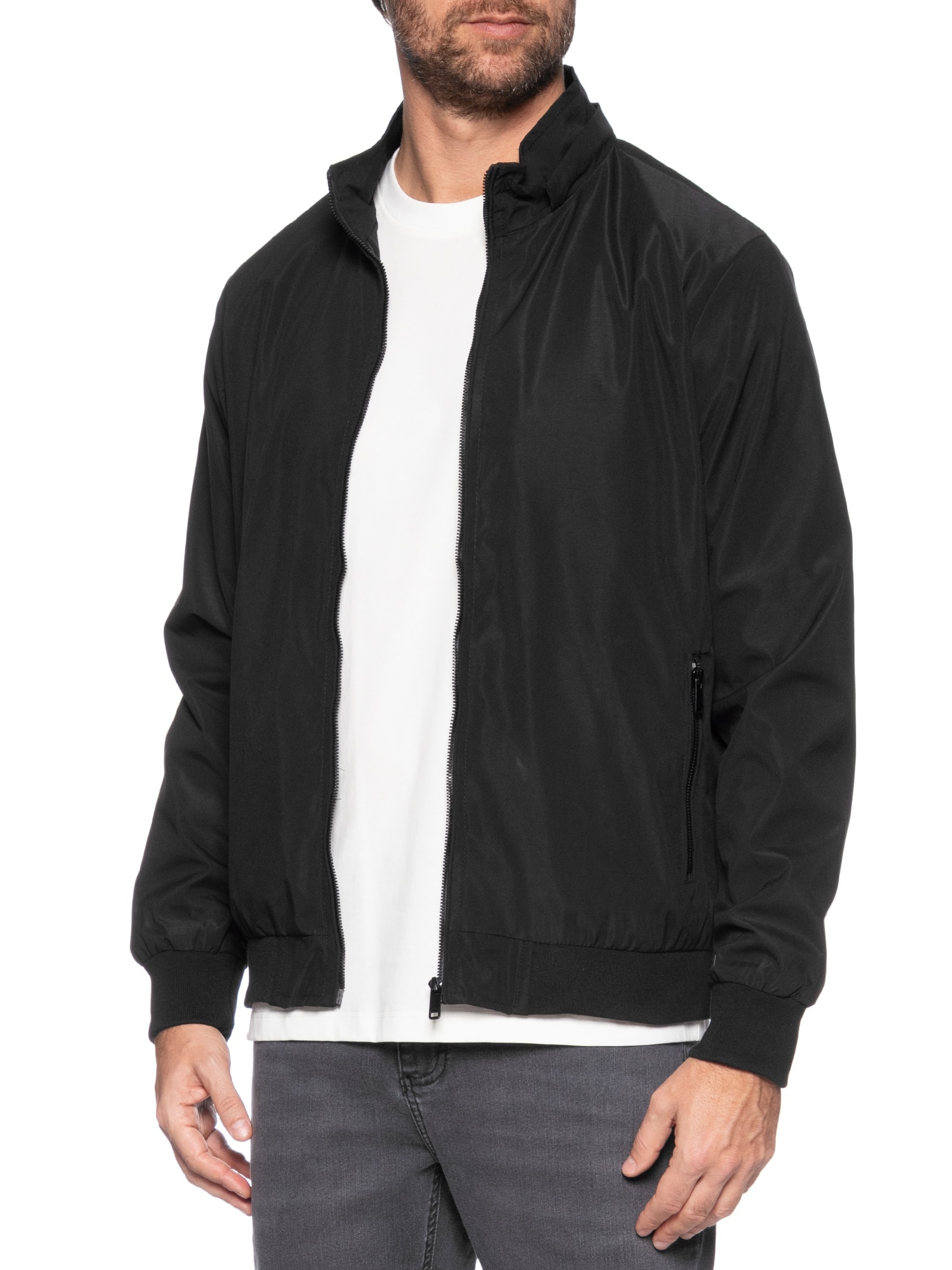 Jaqueta Masculina Corta Vento Com Capuz Preto Basiq Men