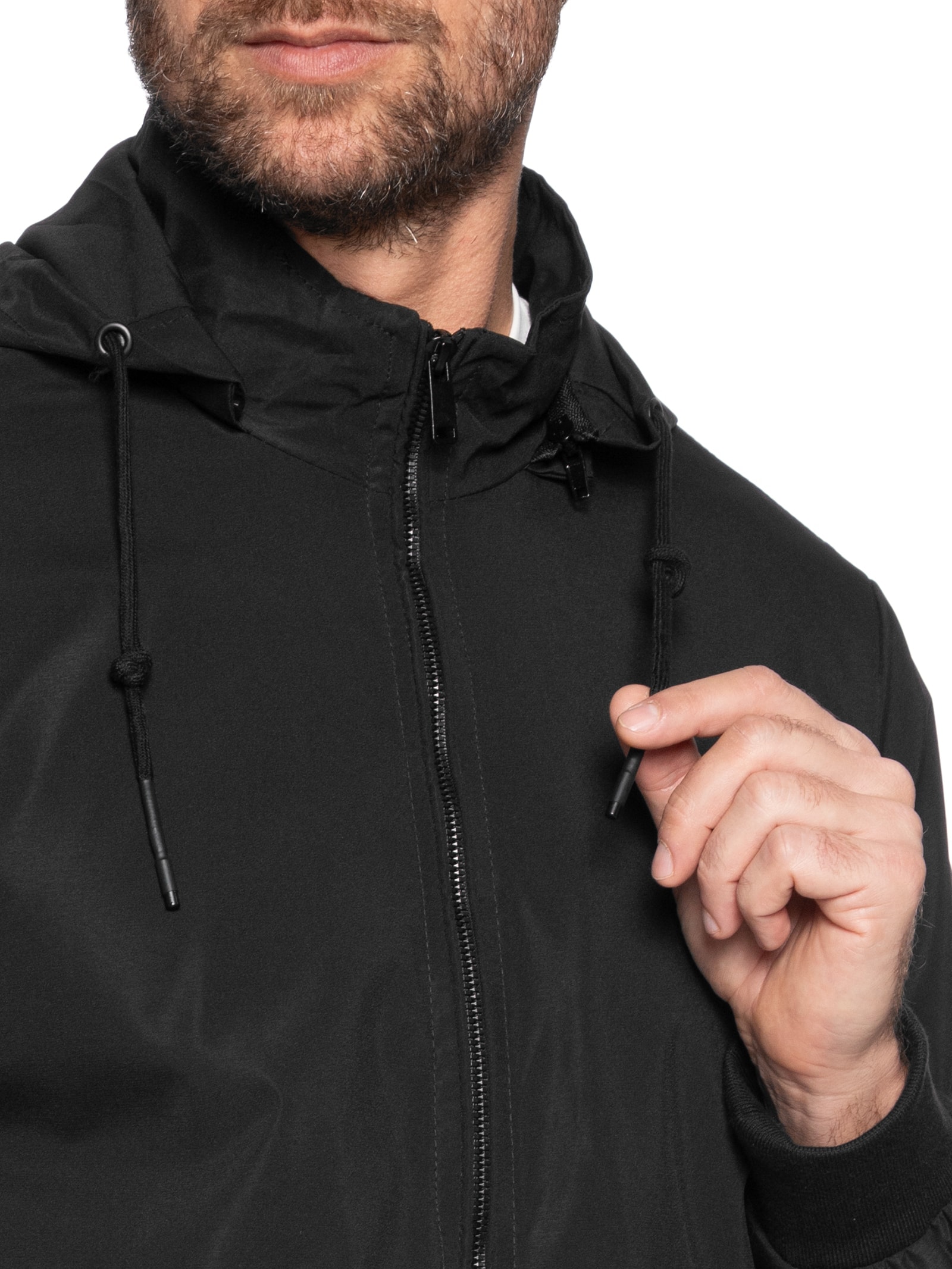 Jaqueta Masculina Corta Vento Com Capuz Preto Basiq Men