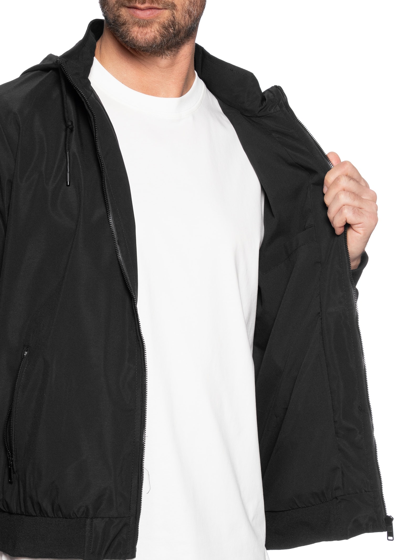 Jaqueta Masculina Corta Vento Com Capuz Preto Basiq Men