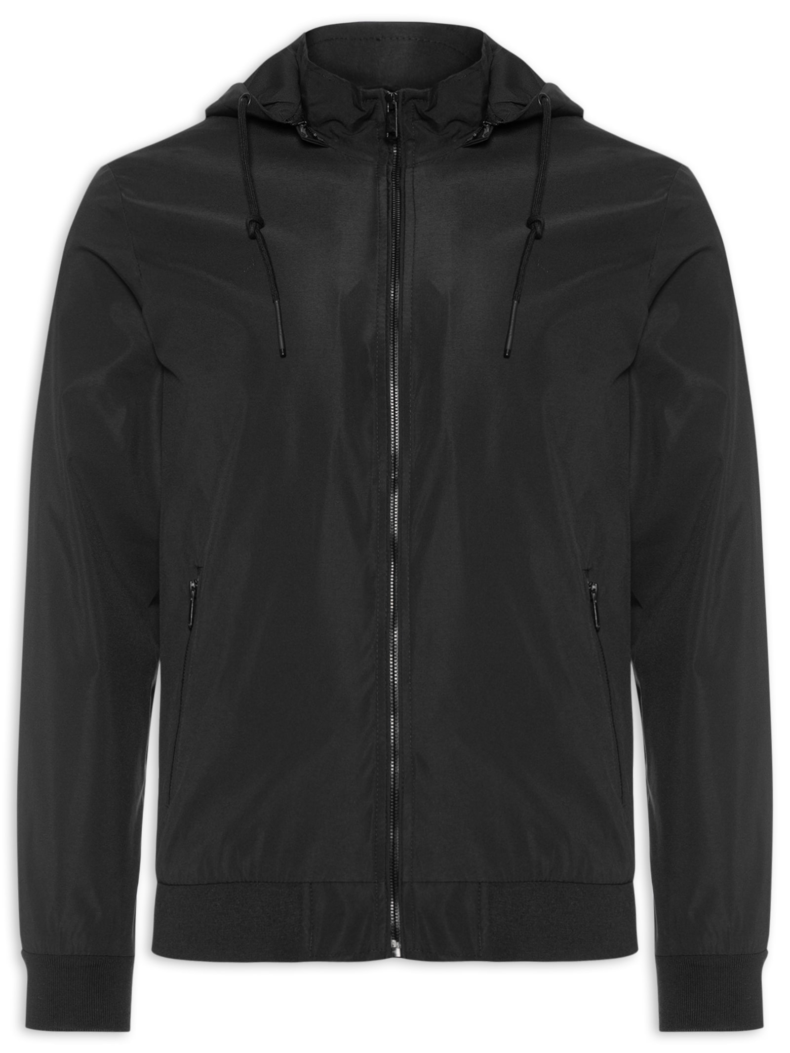 Jaqueta Masculina Corta Vento Com Capuz Preto Basiq Men