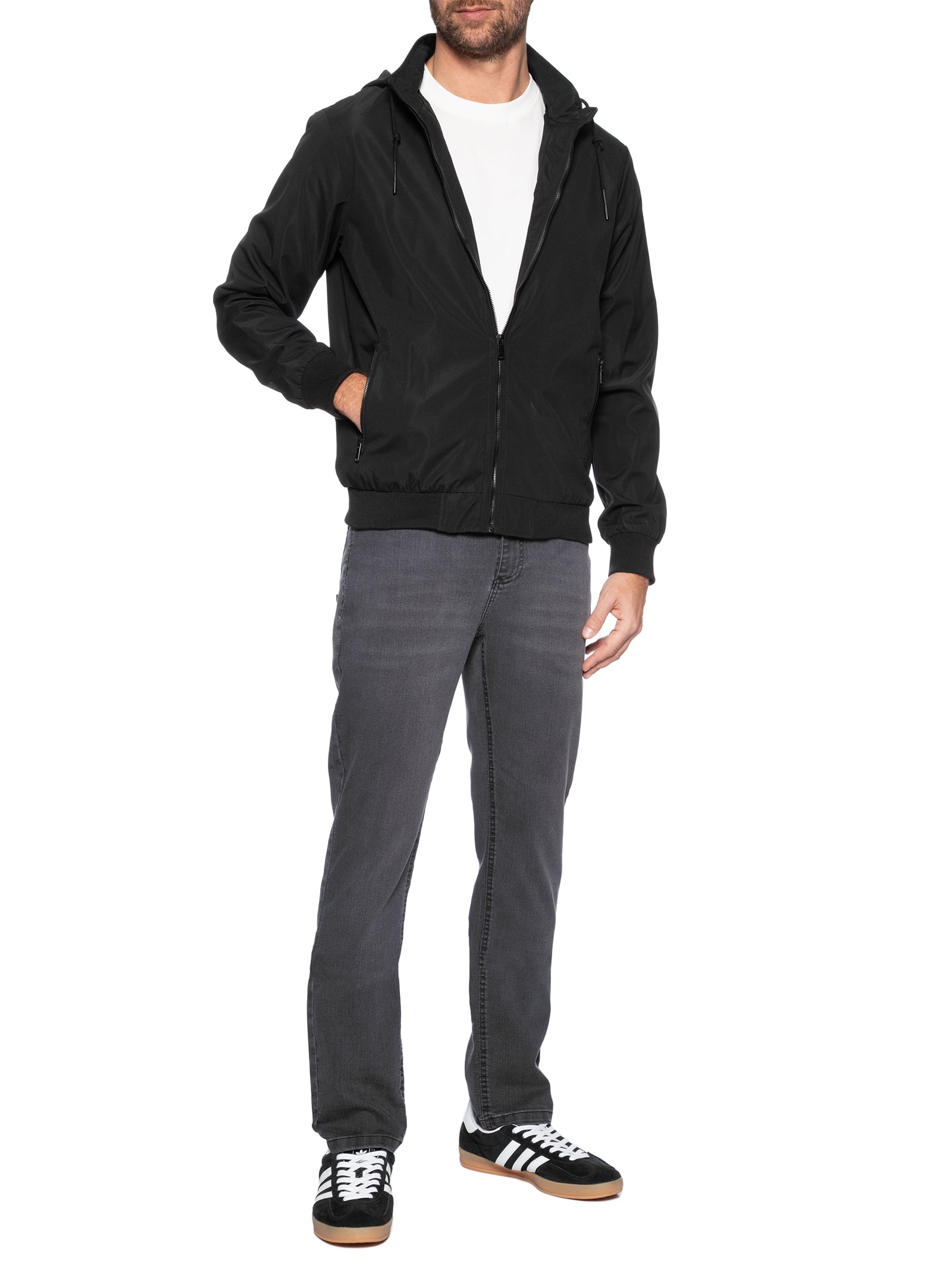 Jaqueta Masculina Corta Vento Com Capuz Preto Basiq Men