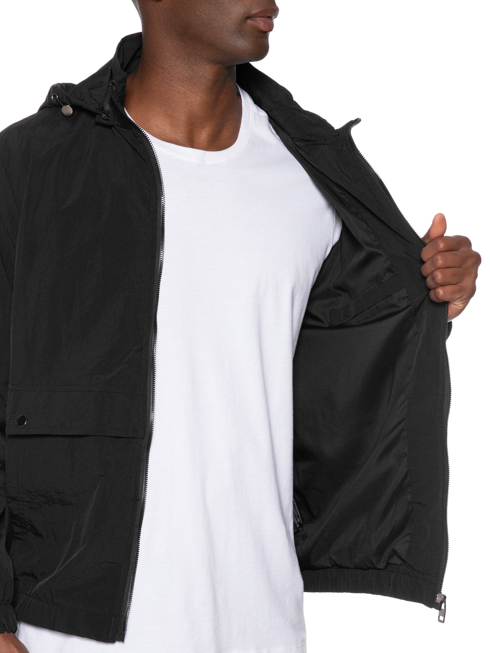 Jaqueta Masculina Corta Vento Com Capuz Preto Basiq Men