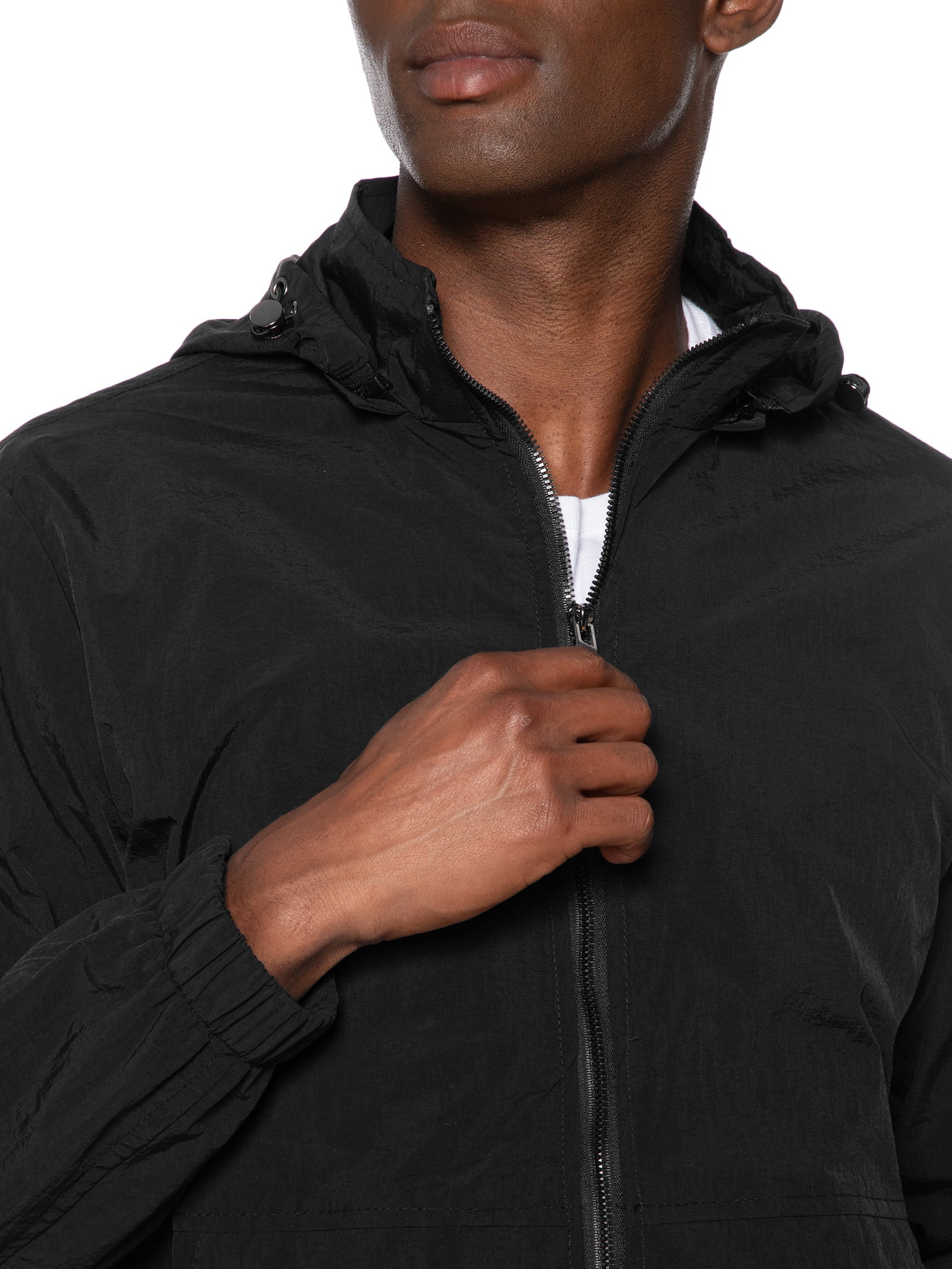 Jaqueta Masculina Corta Vento Com Capuz Preto Basiq Men