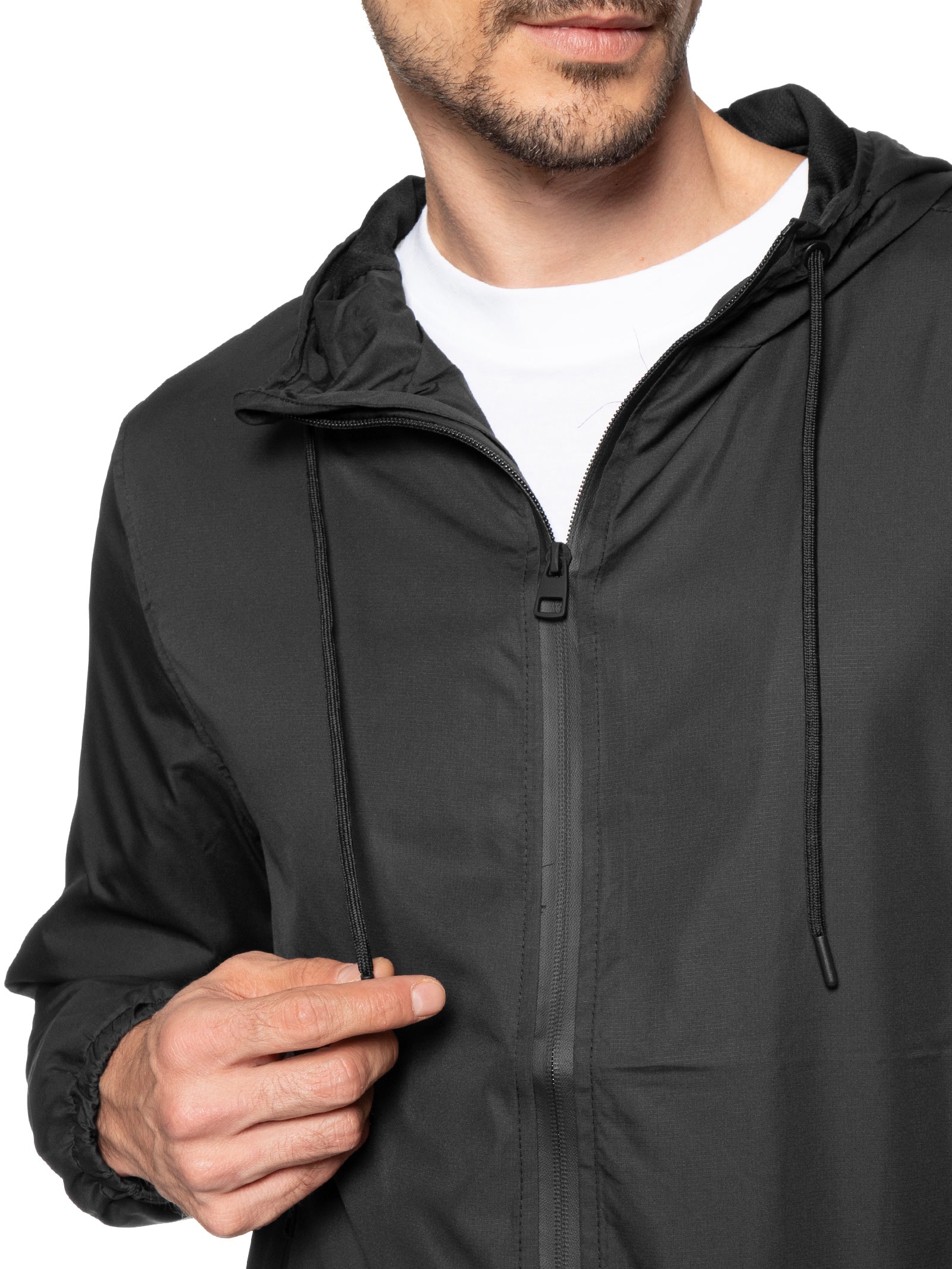 Jaqueta Masculina Corta Vento Com Capuz Preto Basiq Men