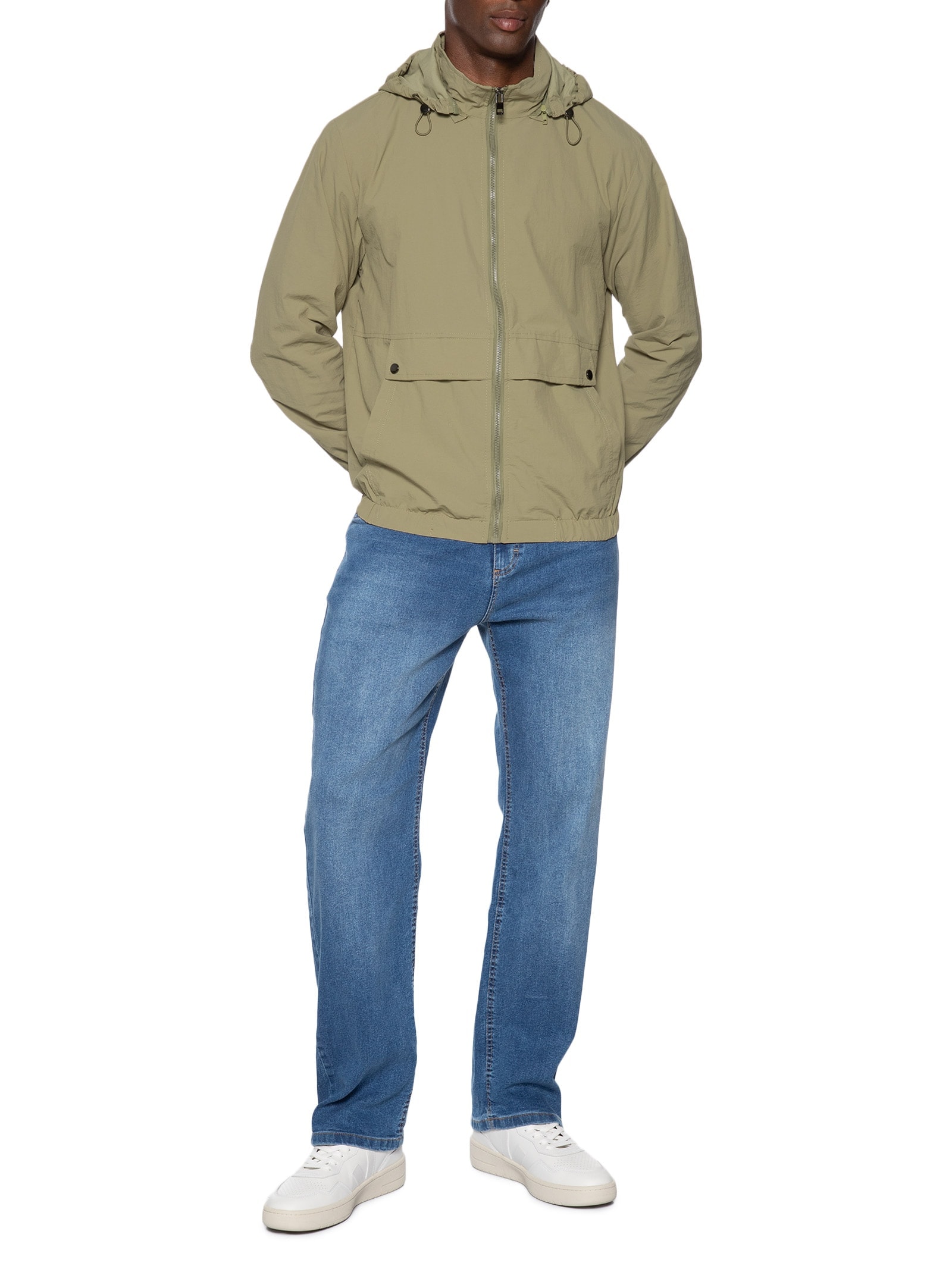 Jaqueta Masculina Corta Vento Com Capuz Verde Basiq Men