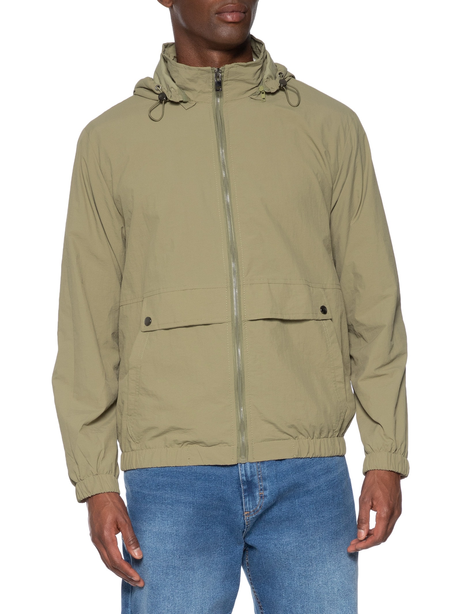 Jaqueta Masculina Corta Vento Com Capuz Verde Basiq Men