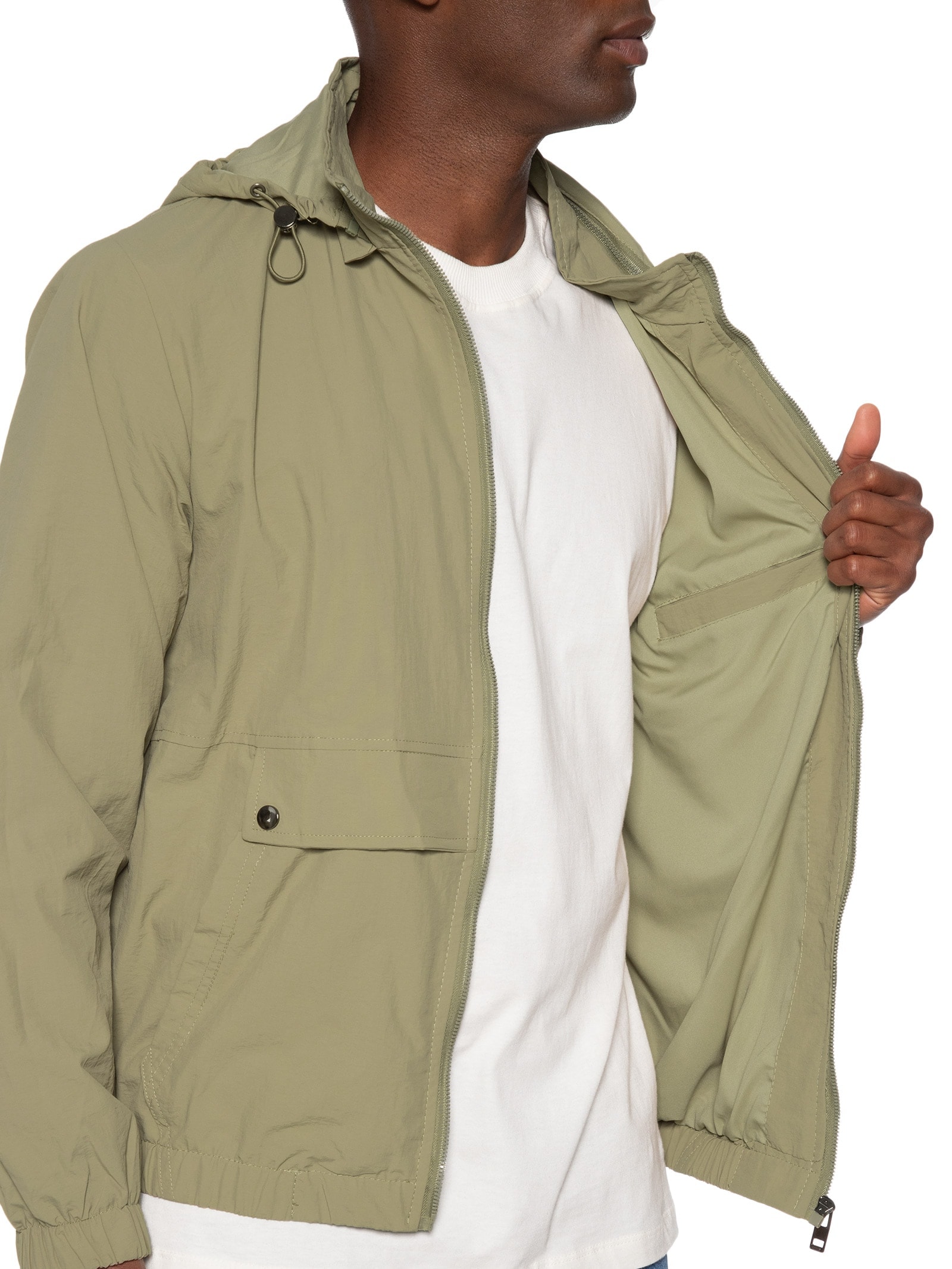 Jaqueta Masculina Corta Vento Com Capuz Verde Basiq Men