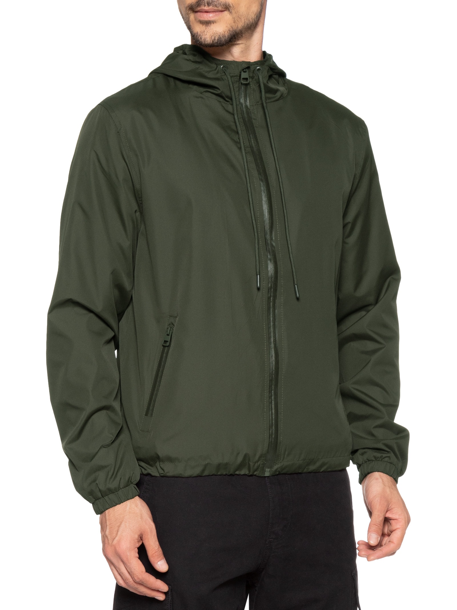 Jaqueta Masculina Corta Vento Com Capuz Verde Basiq Men