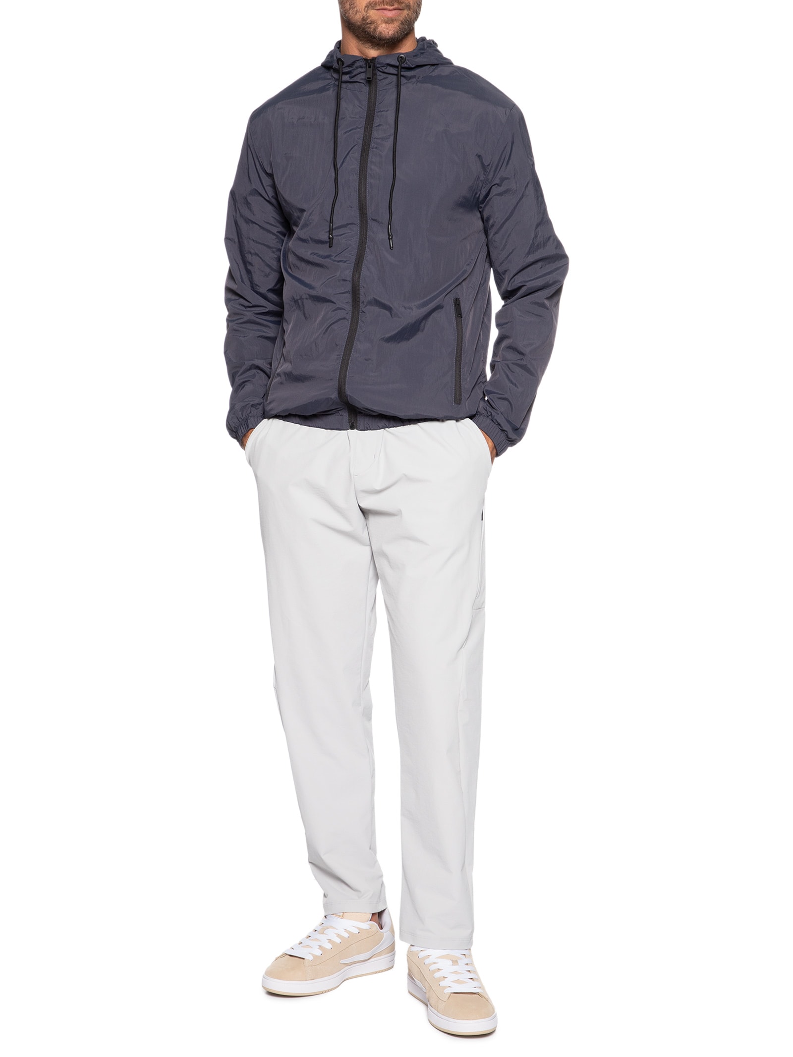 Jaqueta Masculina Corta Vento Com Gorro Azul Basiq Men