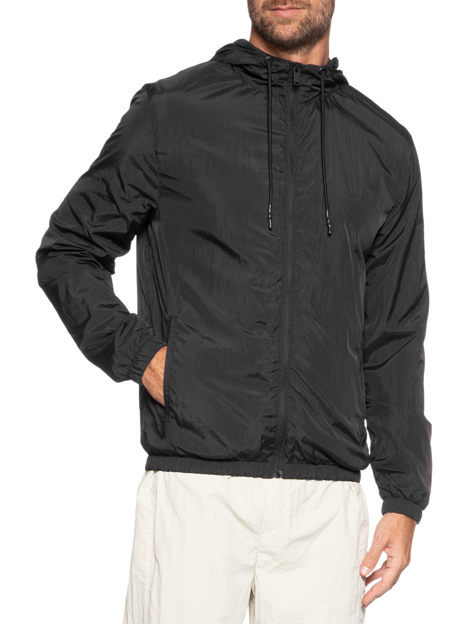 Jaqueta Masculina Corta Vento Com Gorro Preto Basiq Men