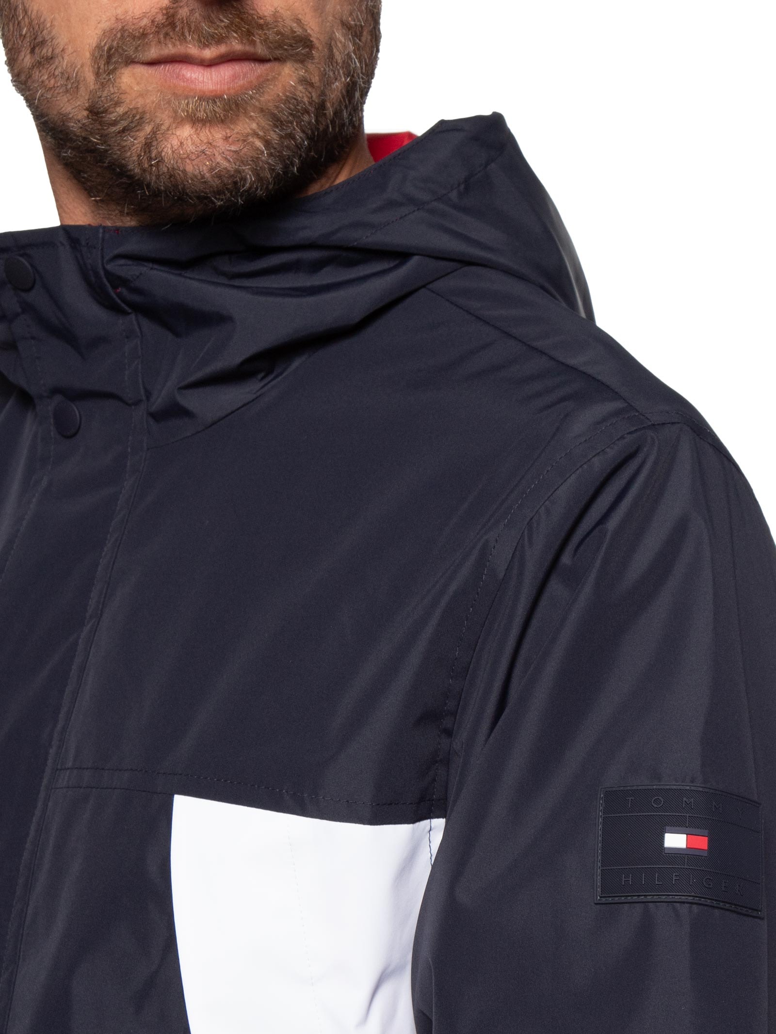 Jaqueta Masculina Corta Vento Dupla Face Color Block Azul Tommy Hilfiger